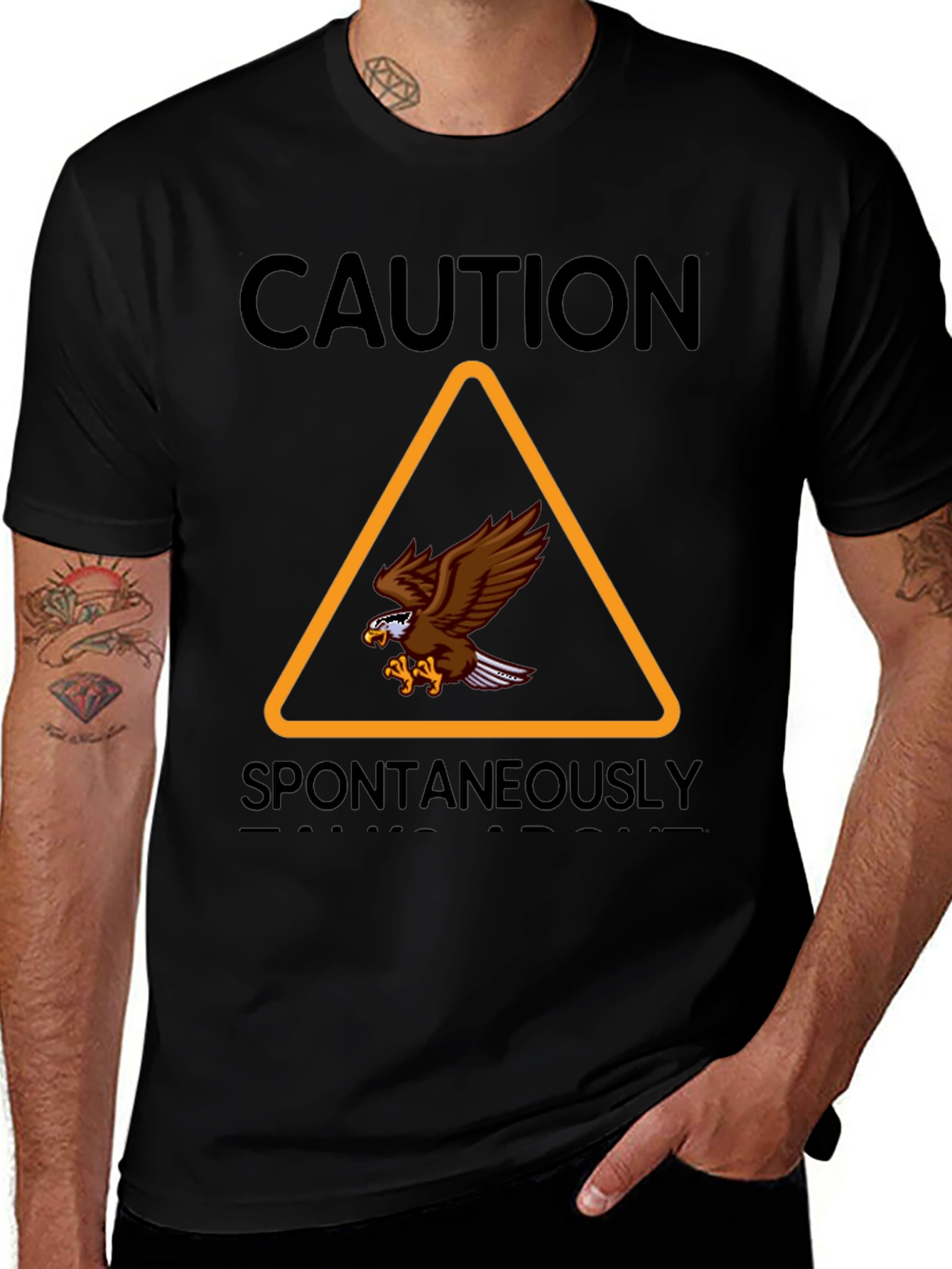 Caution Spontaneously Bald Eagle Graphic T-Shirt