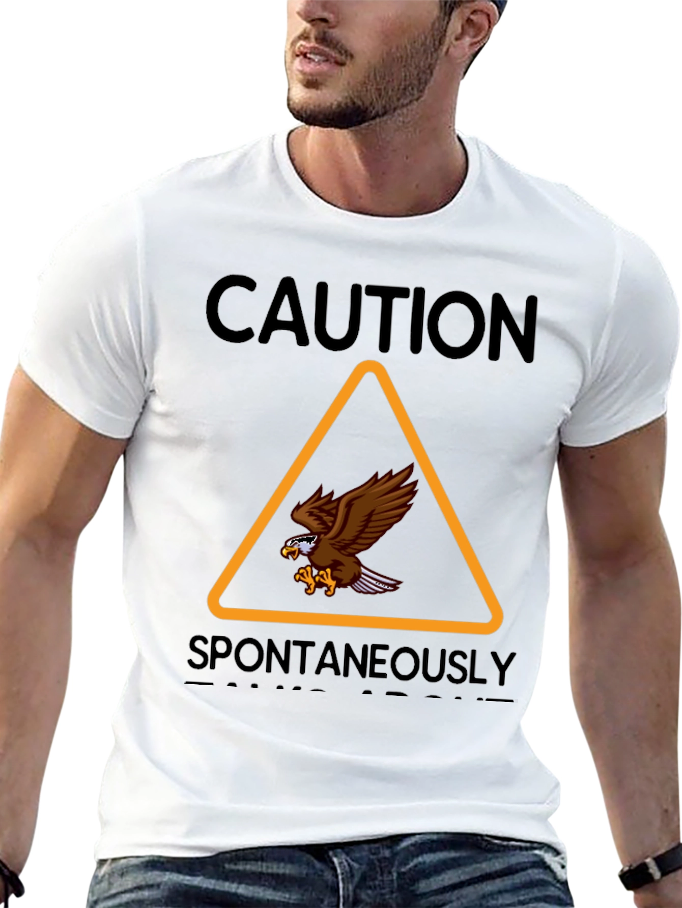Caution Spontaneously Bald Eagle Graphic T-Shirt