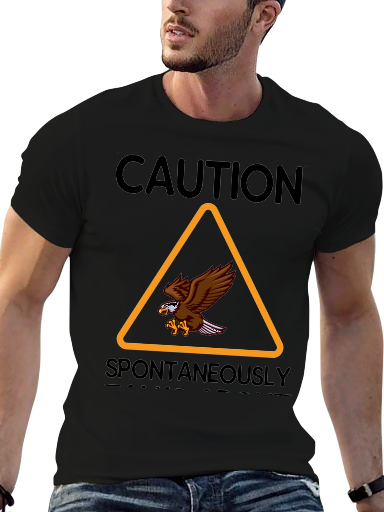 Caution Spontaneously Bald Eagle Graphic T-Shirt
