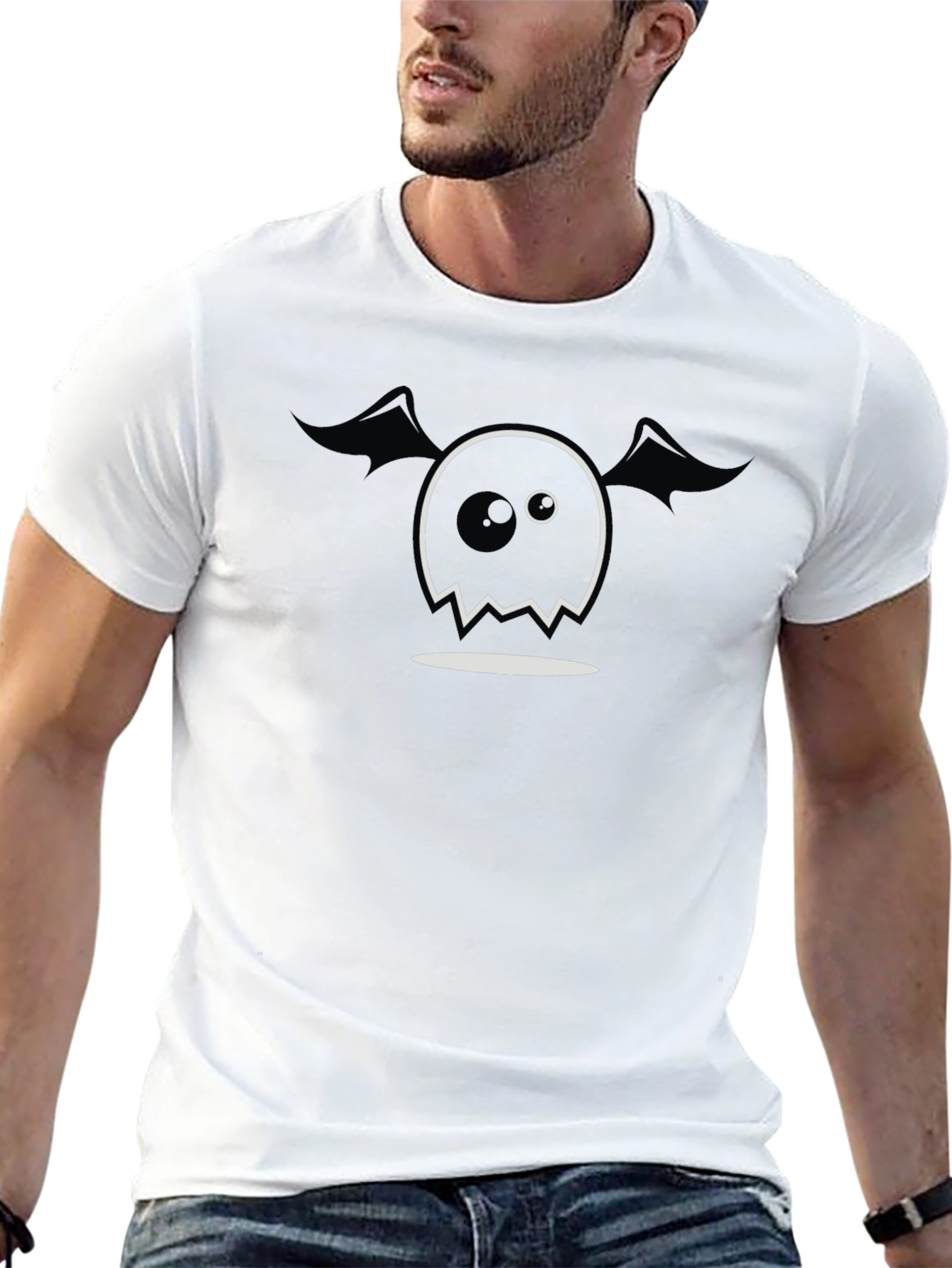 Spooky Cute Ghost Graphic Tee - Black Cotton Blend