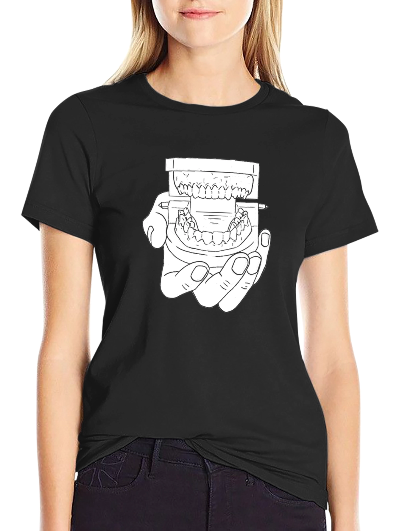 Dental Model Graphic Tee - Black Cotton Dentist Shirt