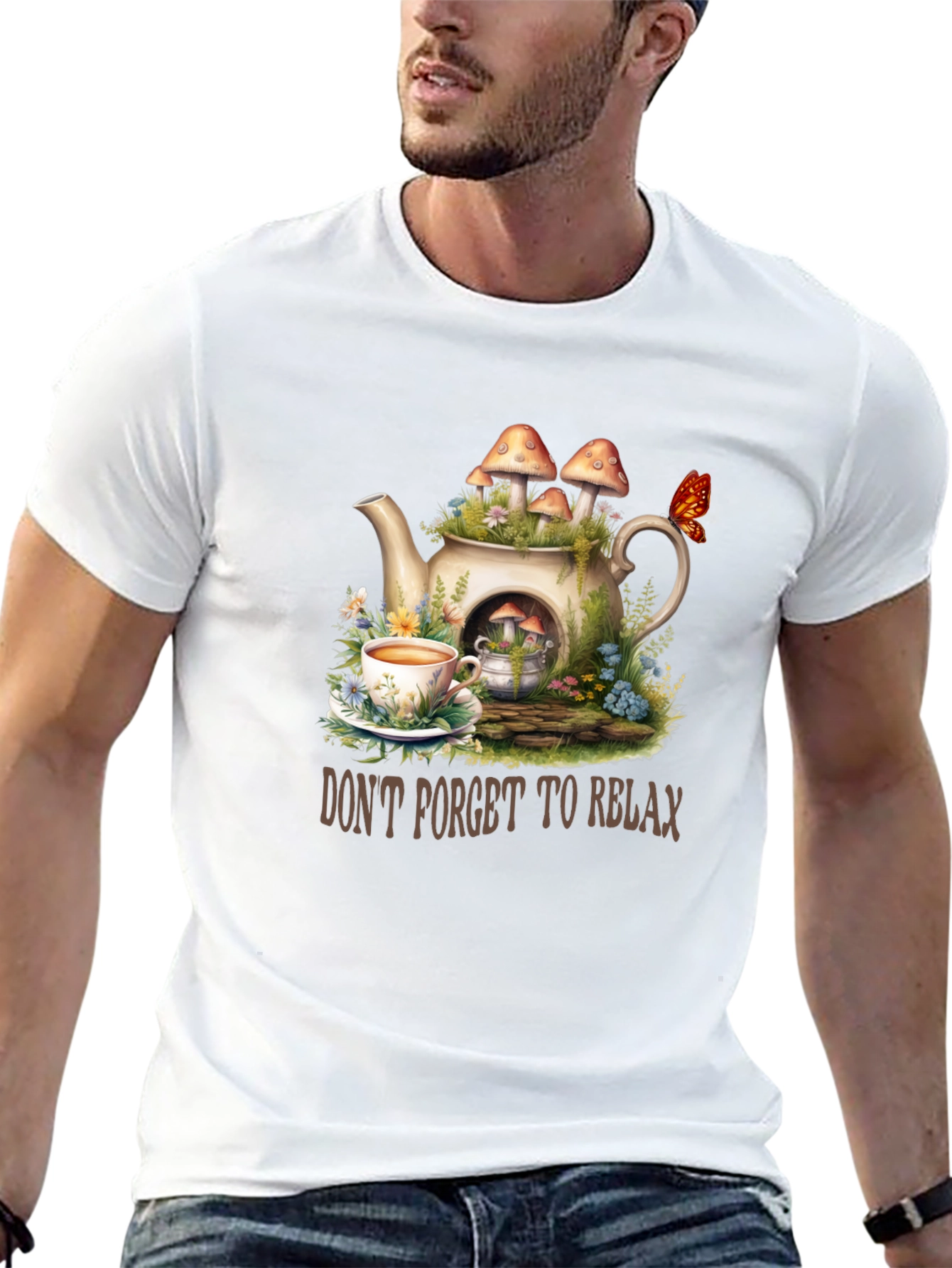 Relaxing Tea Party T-Shirt - Mushroom Teapot Design