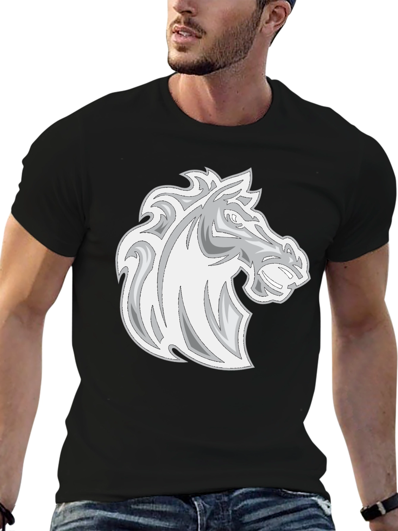 Black Tee with Horse Head Graphic