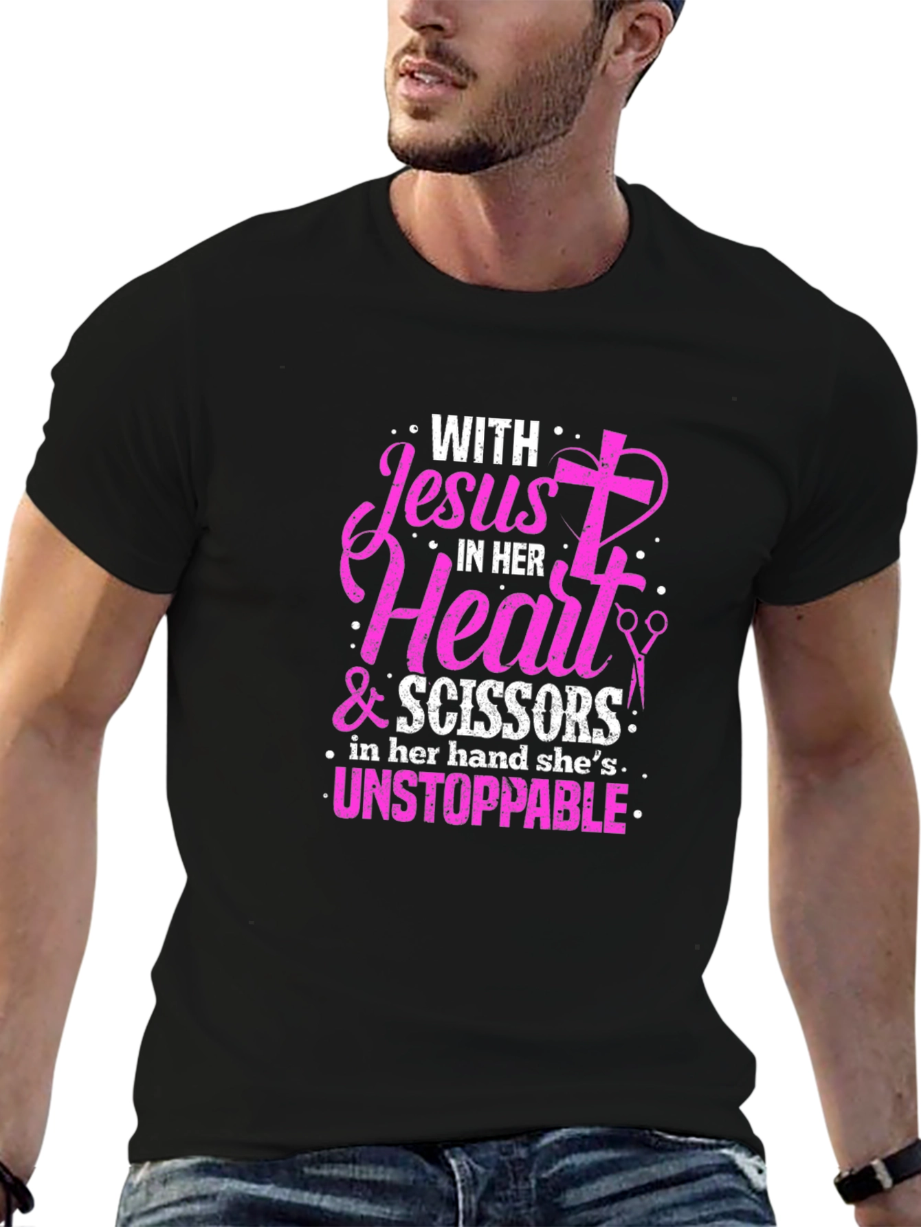 Jesus and Scissors Graphic T-Shirt