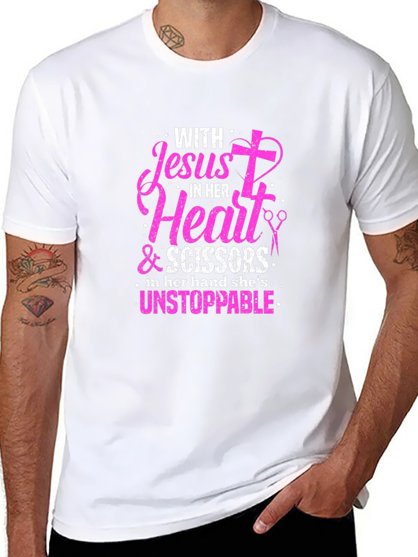 Jesus and Scissors Graphic T-Shirt