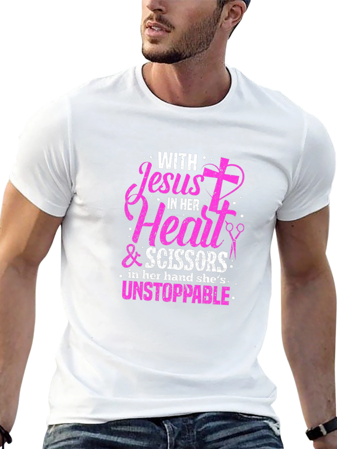 Jesus and Scissors Graphic T-Shirt
