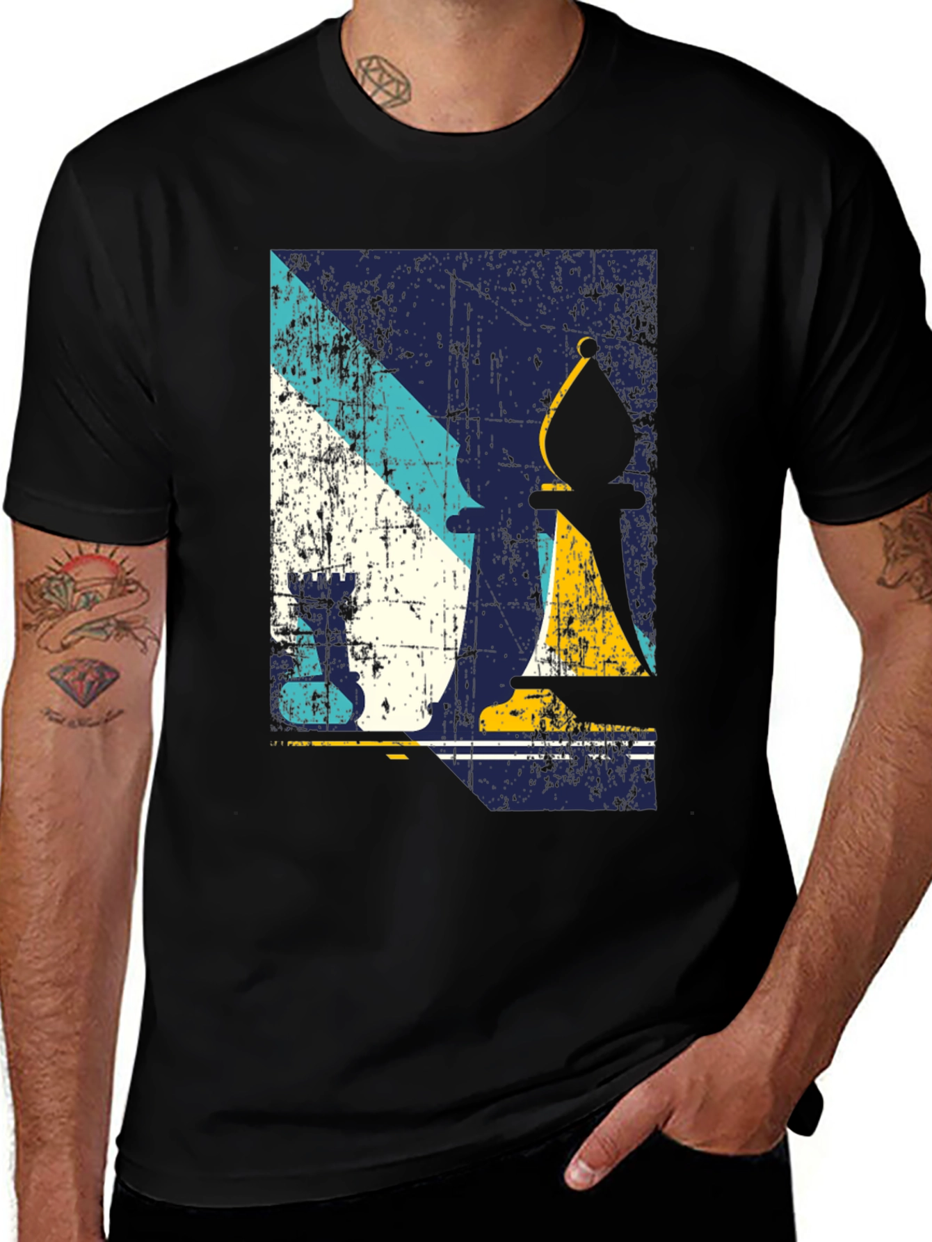 Chess Piece Graphic Print Black T-Shirt
