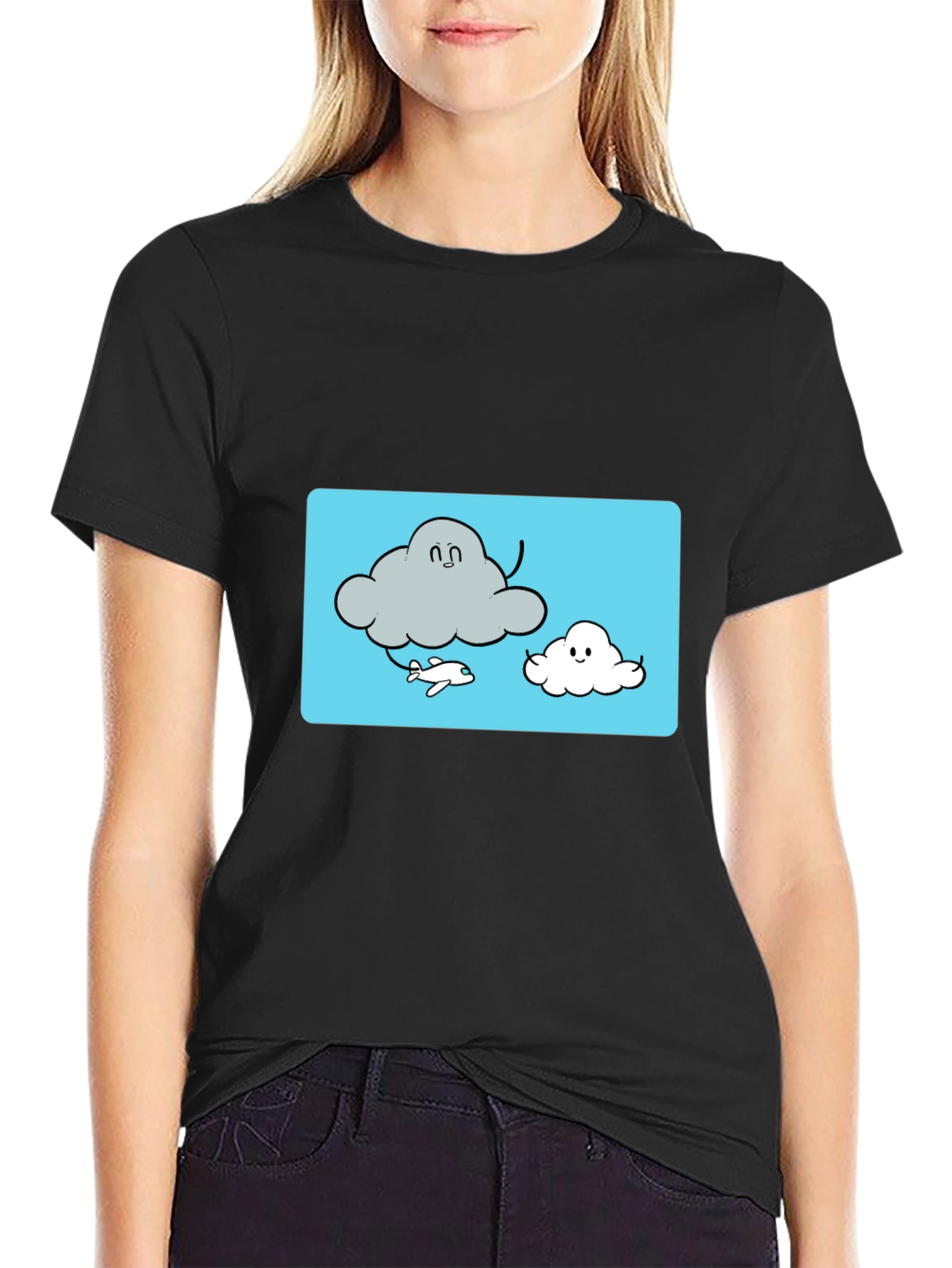 Cloud Cartoon Graphic Tee - Black Cotton T-Shirt
