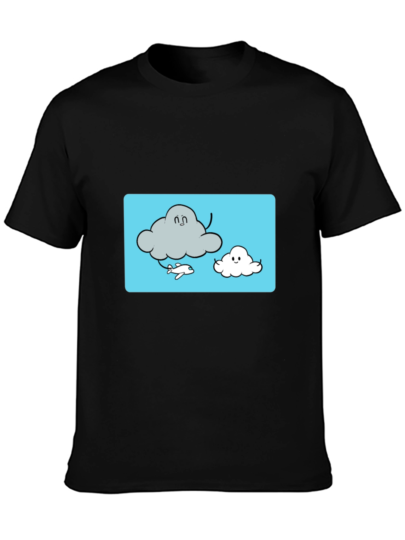 Cloud Cartoon Graphic Tee - Black Cotton T-Shirt
