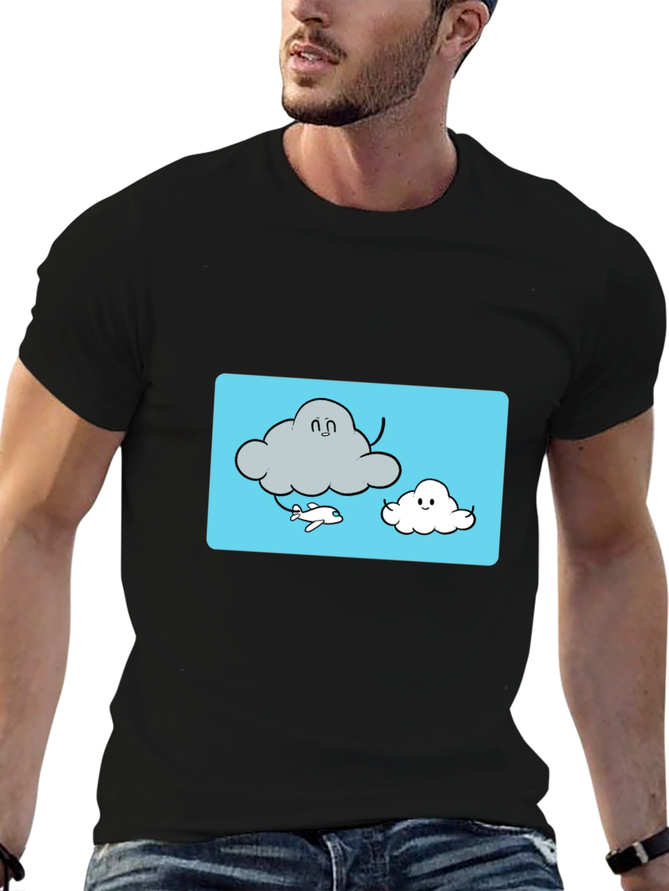 Cloud Cartoon Graphic Tee - Black Cotton T-Shirt