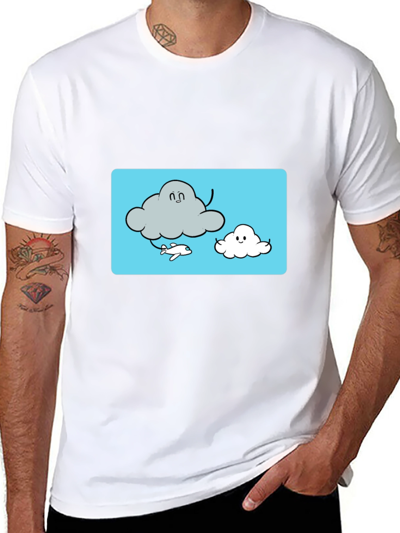 Cloud Cartoon Graphic Tee - Black Cotton T-Shirt