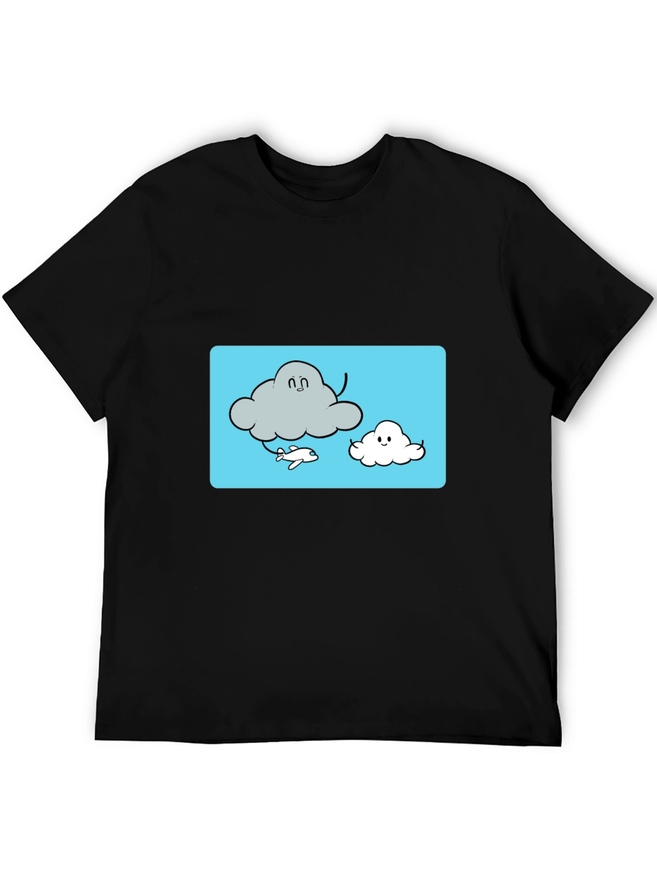 Cloud Cartoon Graphic Tee - Black Cotton T-Shirt