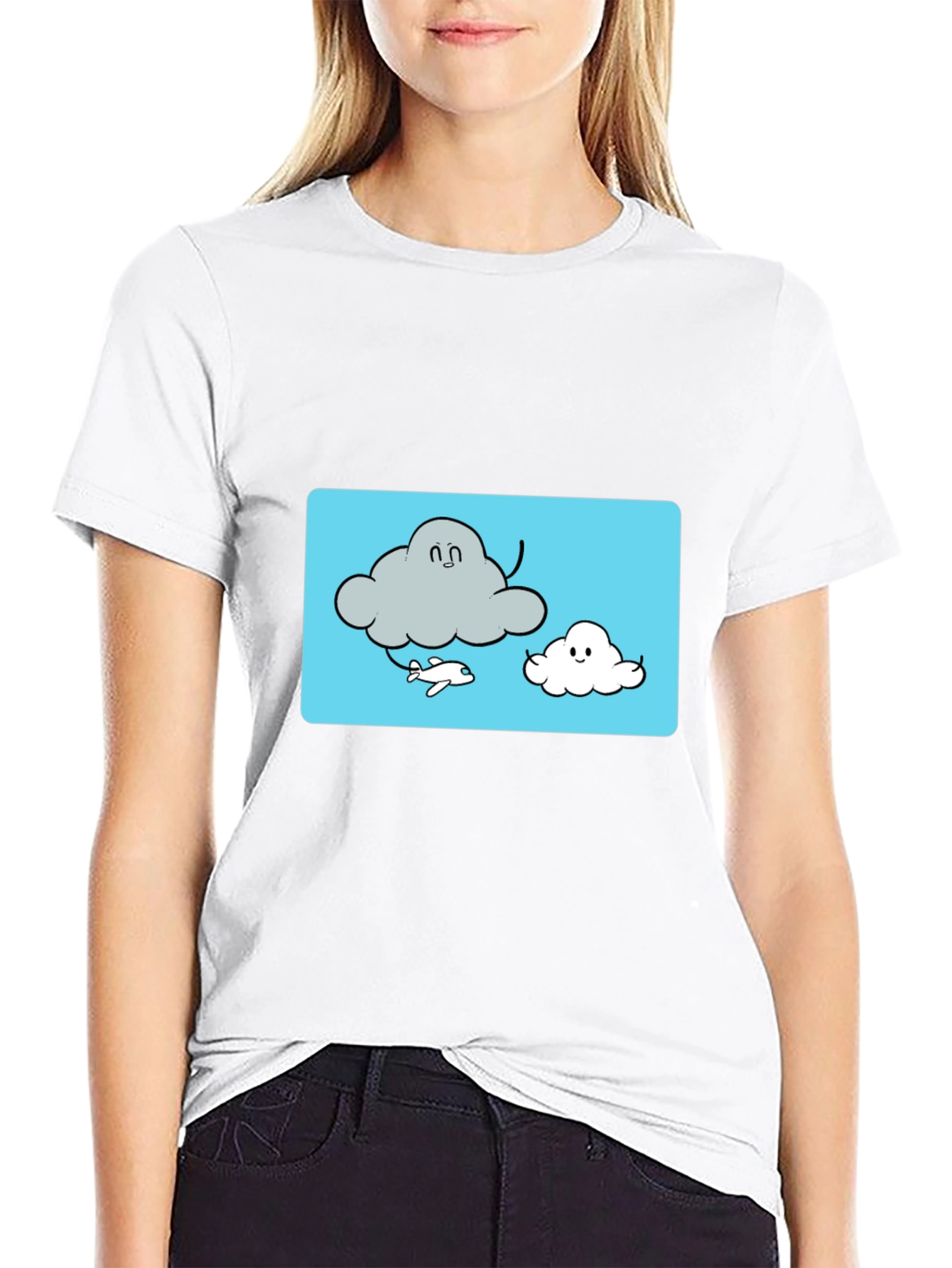 Cloud Cartoon Graphic Tee - Black Cotton T-Shirt