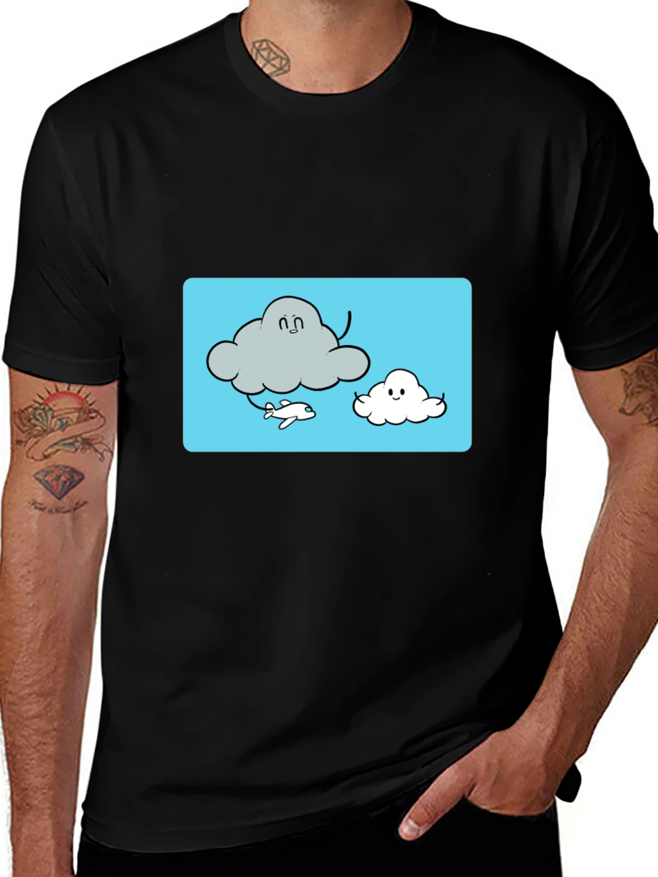 Cloud Cartoon Graphic Tee - Black Cotton T-Shirt