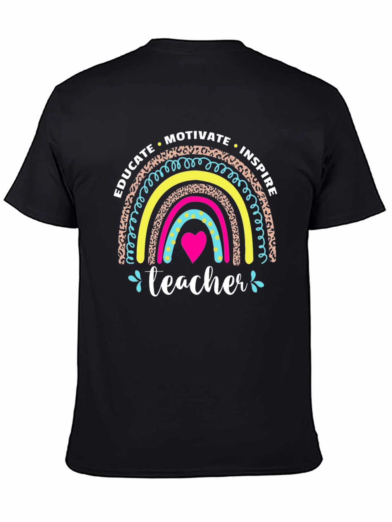 Educate Inspire Teacher Rainbow Graphic T-Shirt