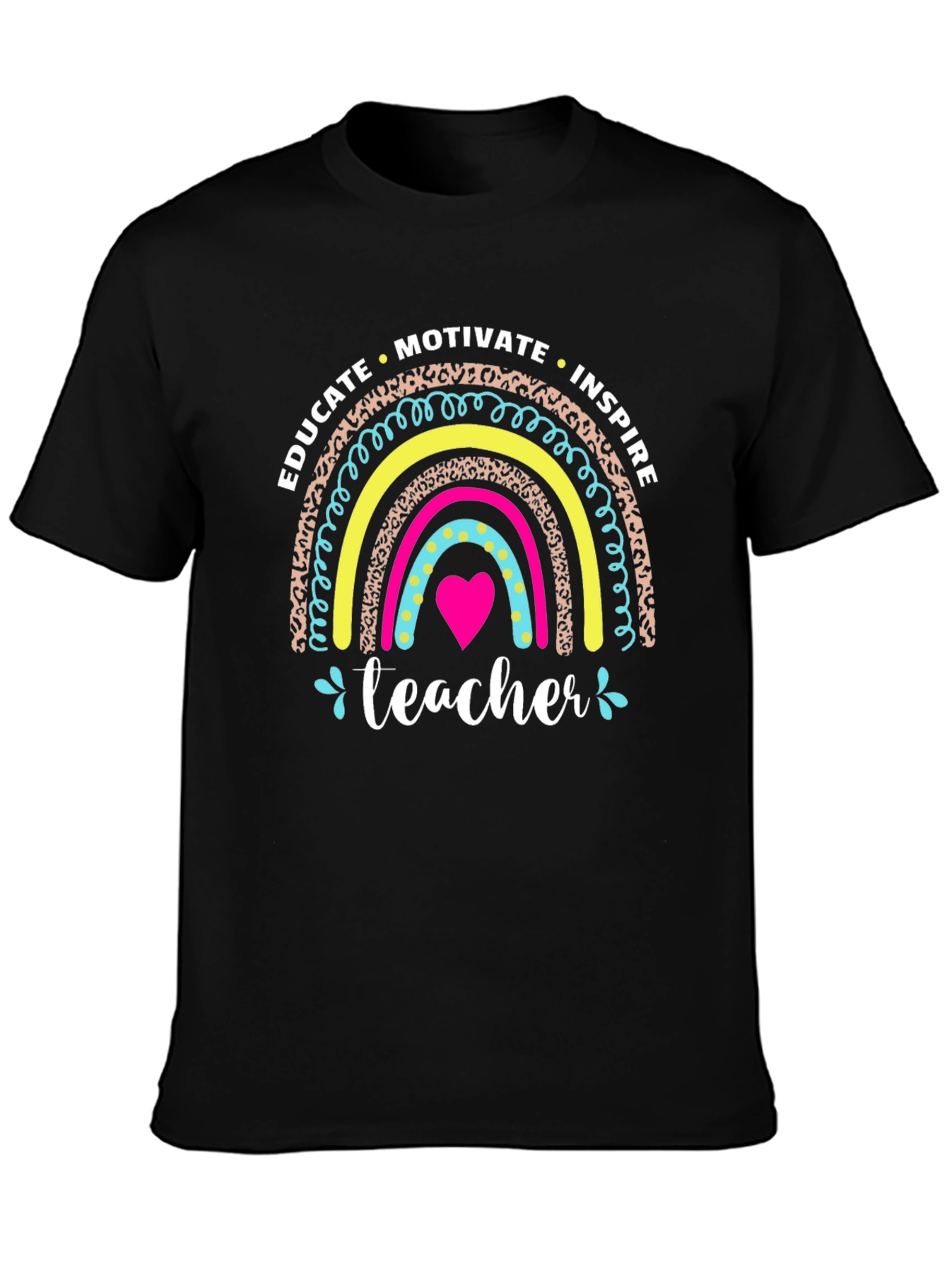 Educate Inspire Teacher Rainbow Graphic T-Shirt