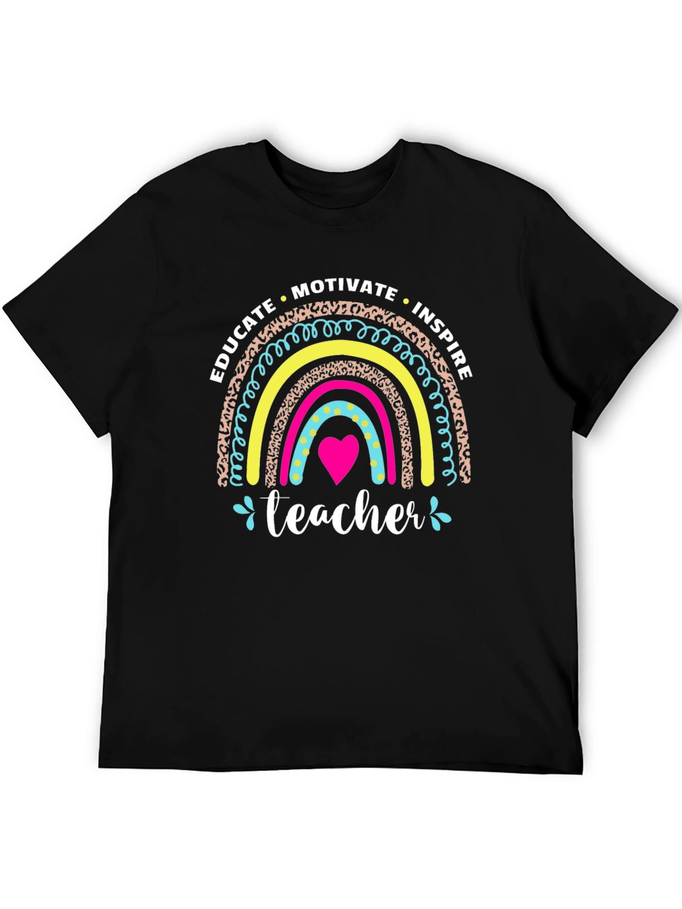 Educate Inspire Teacher Rainbow Graphic T-Shirt