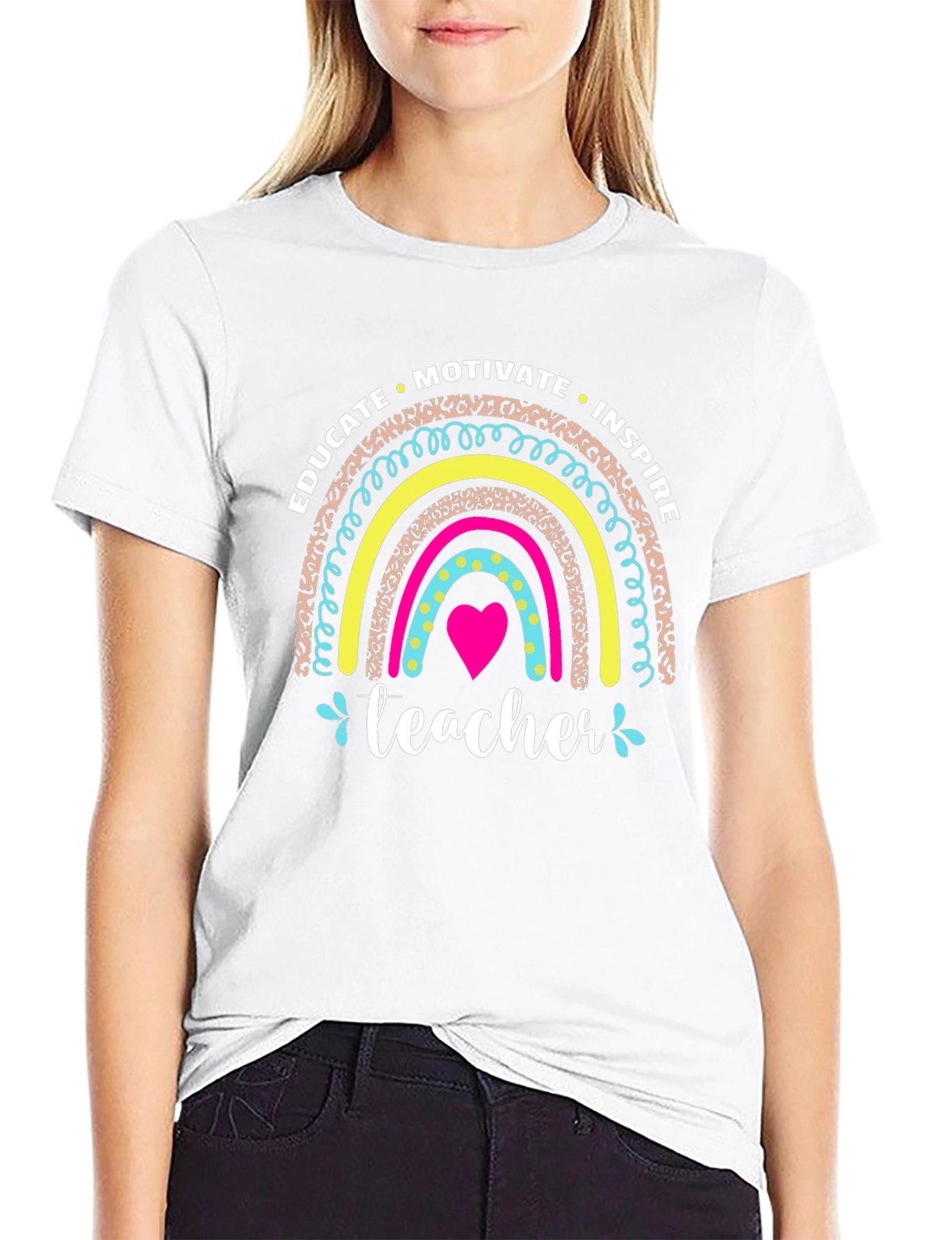 Educate Inspire Teacher Rainbow Graphic T-Shirt