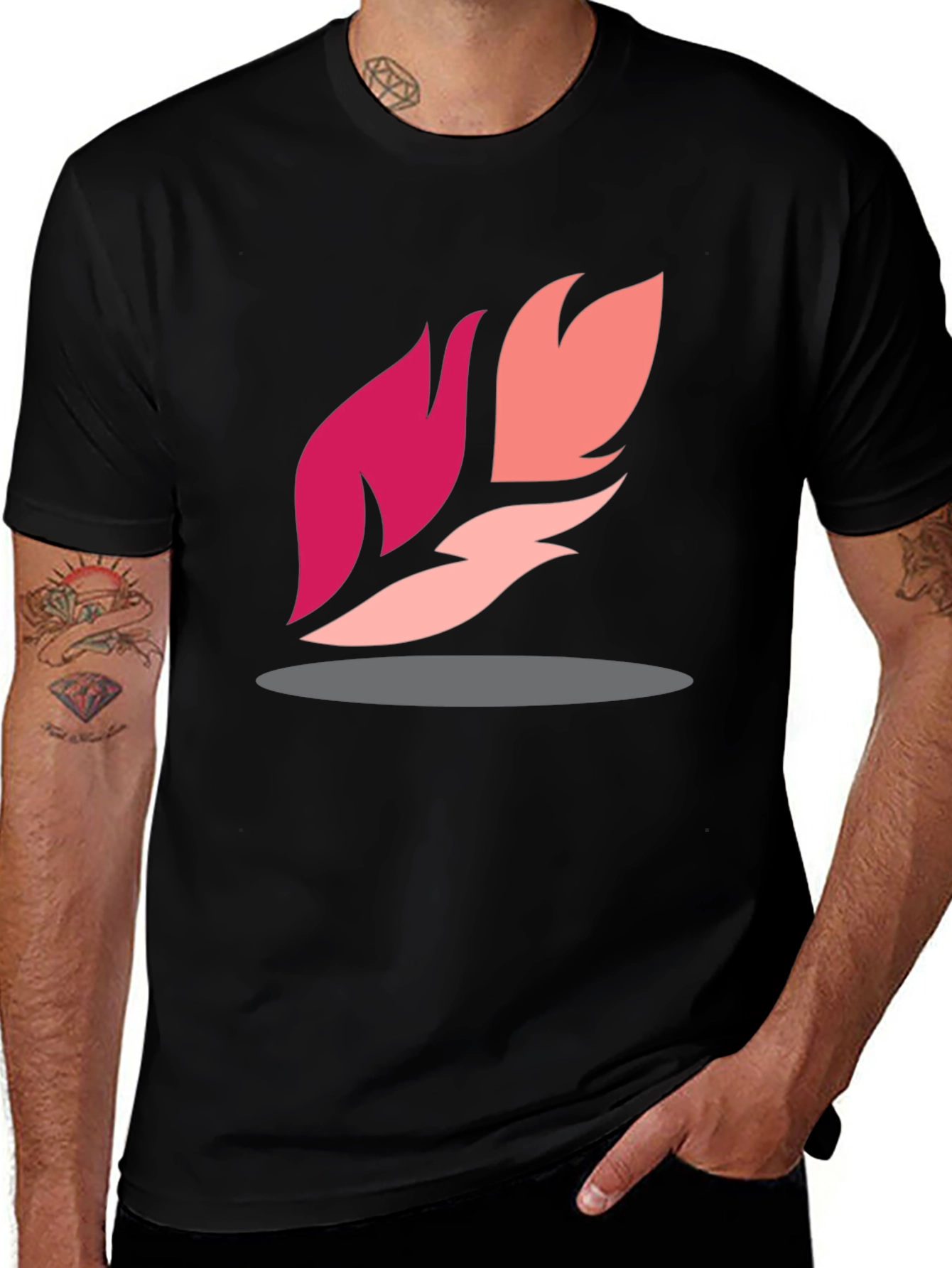 Abstract Feather Graphic Black Tee
