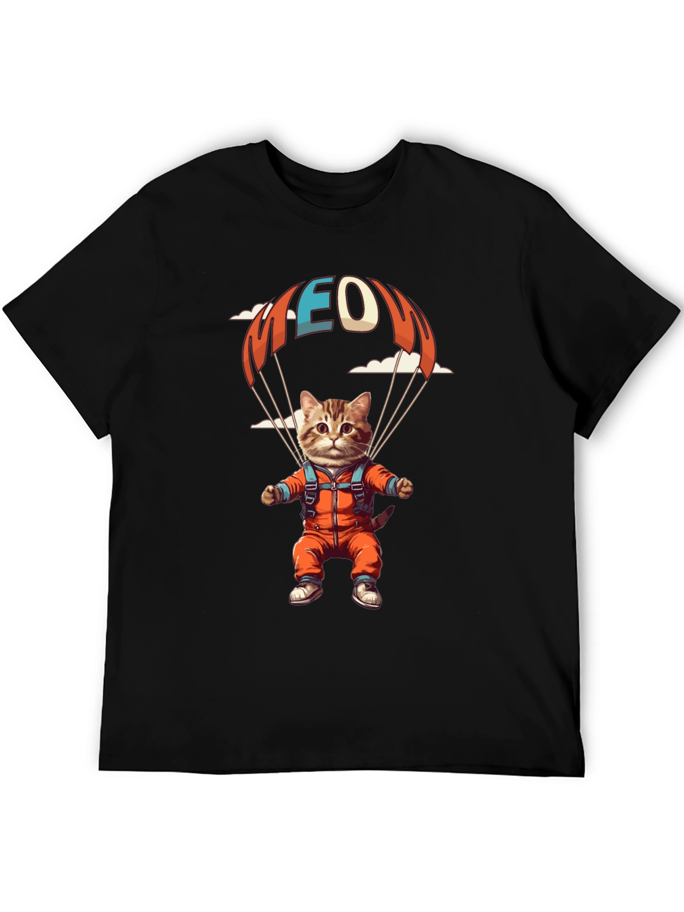 Cat Parachuting T-Shirt Funny Kitten Design