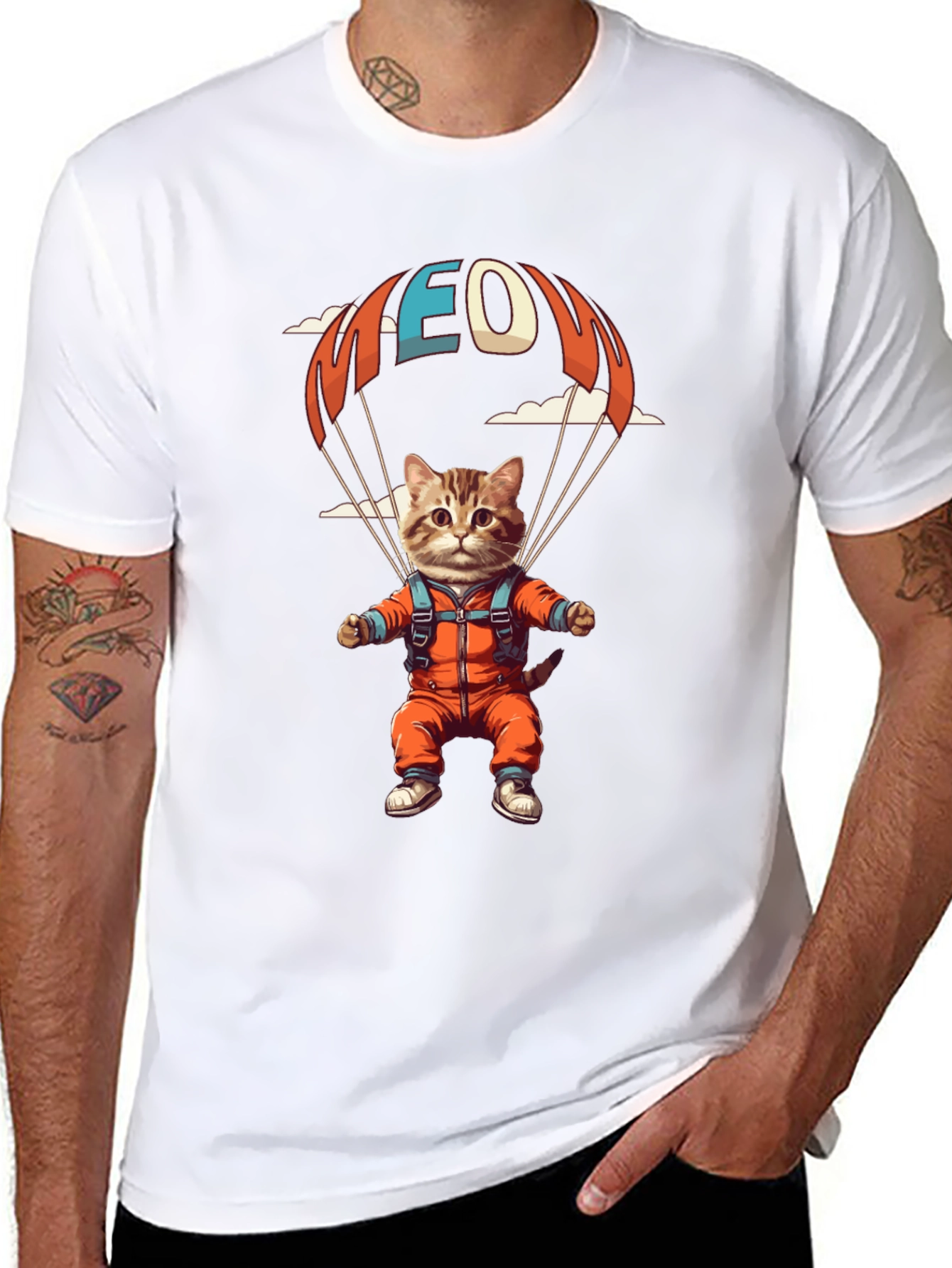 Cat Parachuting T-Shirt Funny Kitten Design