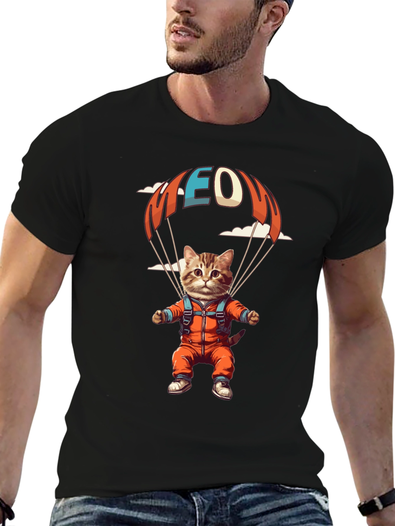 Cat Parachuting T-Shirt Funny Kitten Design