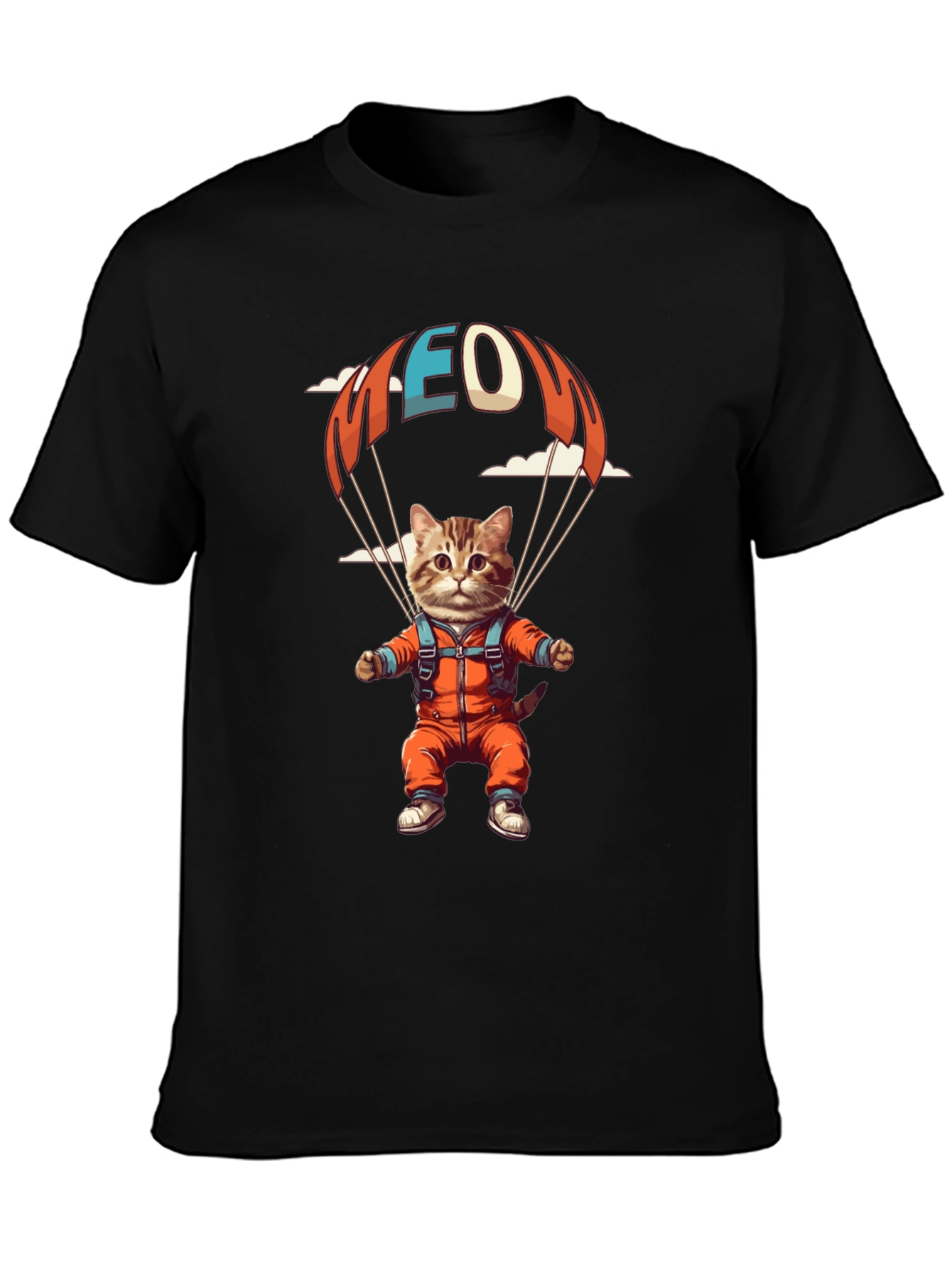 Cat Parachuting T-Shirt Funny Kitten Design