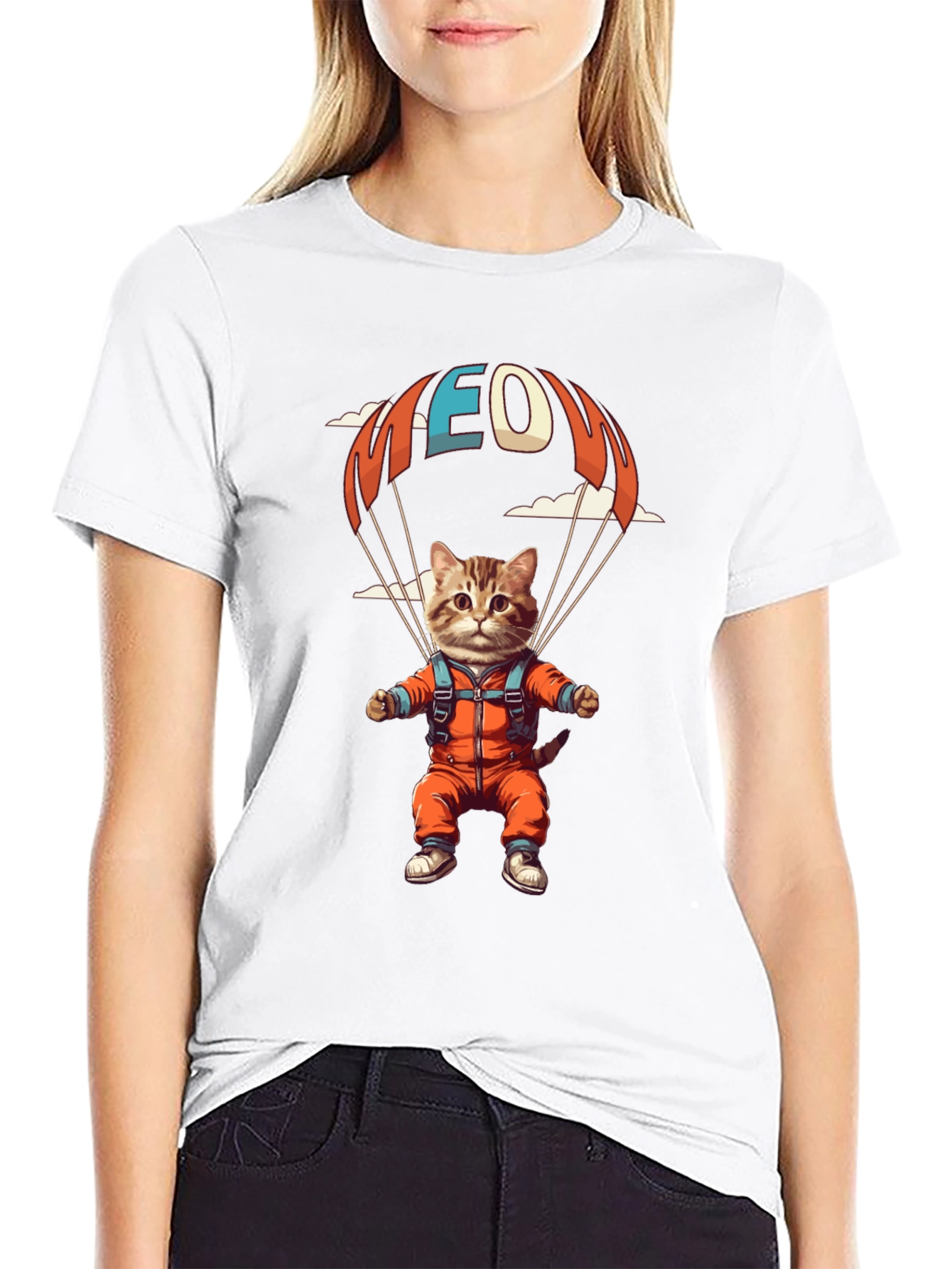 Cat Parachuting T-Shirt Funny Kitten Design