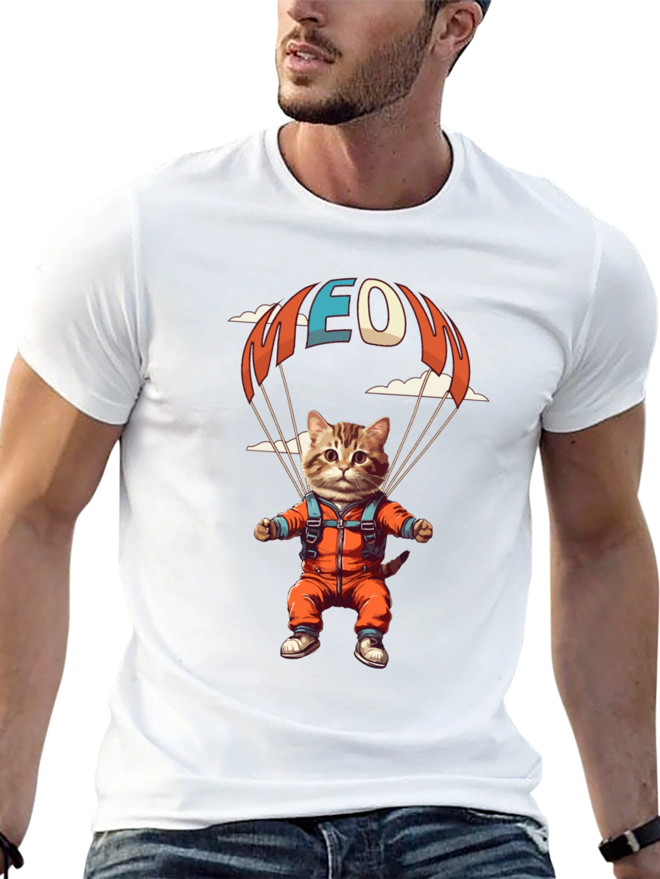 Cat Parachuting T-Shirt Funny Kitten Design