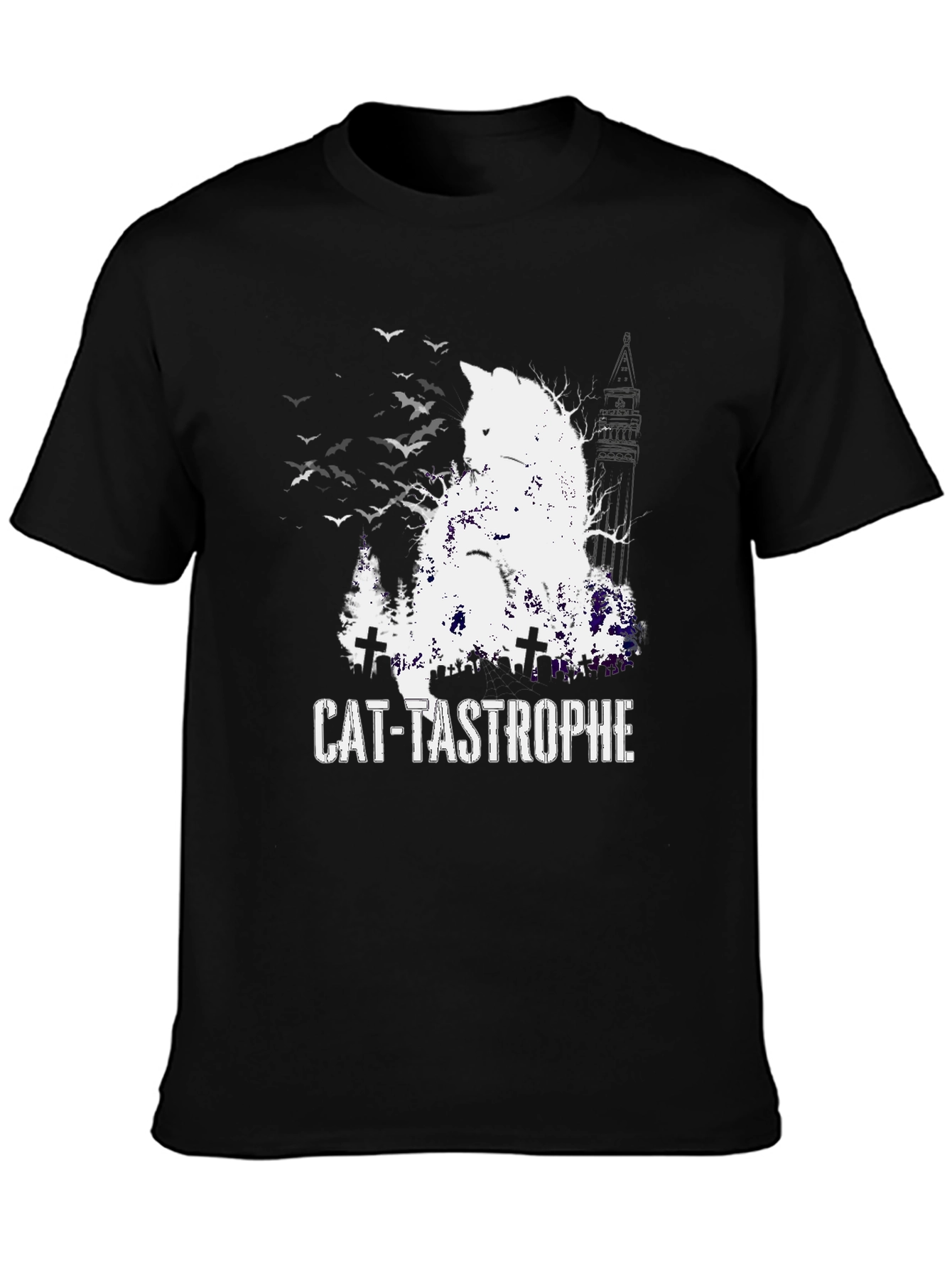 Cat-Tastrophe Black T-Shirt - Halloween Cat Design