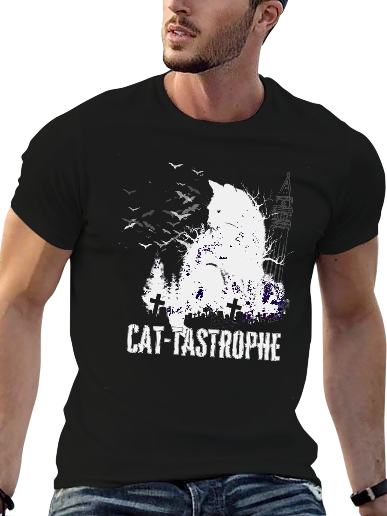 Cat-Tastrophe Black T-Shirt - Halloween Cat Design