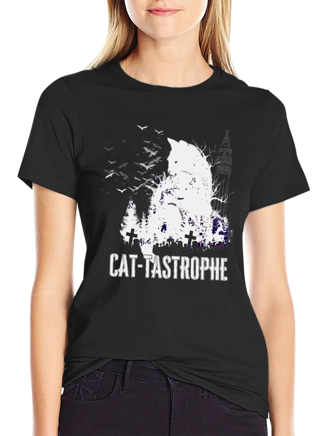 Cat-Tastrophe Black T-Shirt - Halloween Cat Design