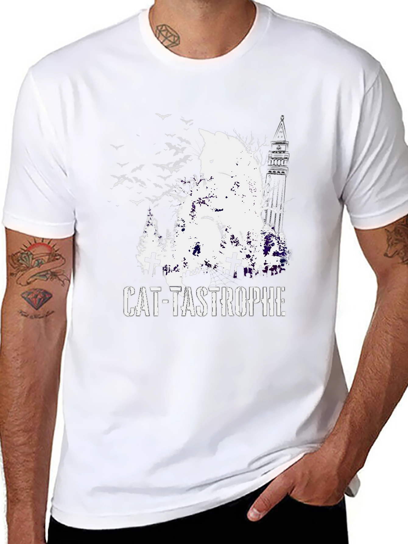 Cat-Tastrophe Black T-Shirt - Halloween Cat Design