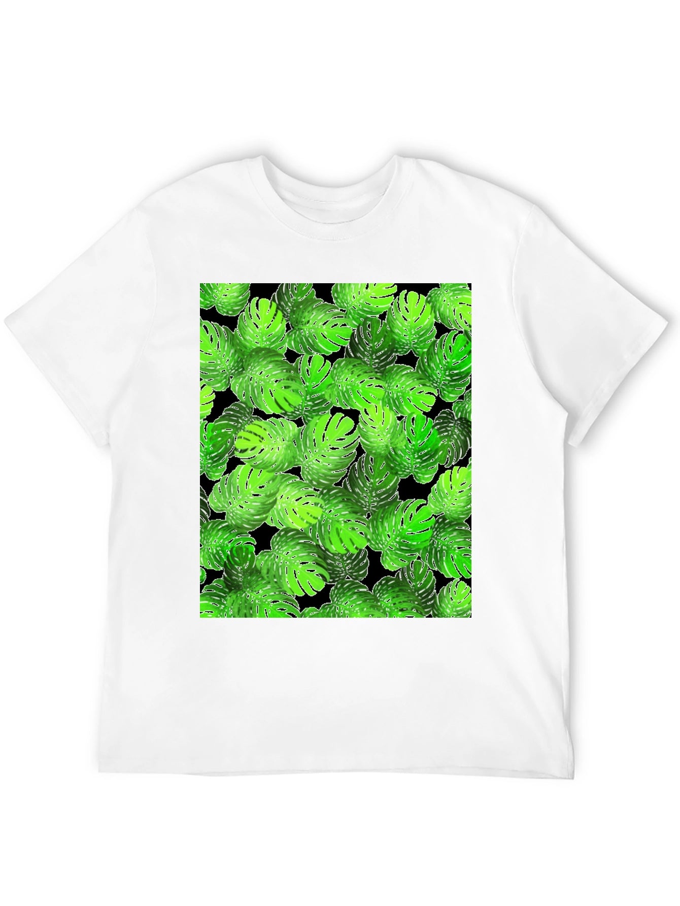 Tropical Monstera Leaf Print Black T-Shirt