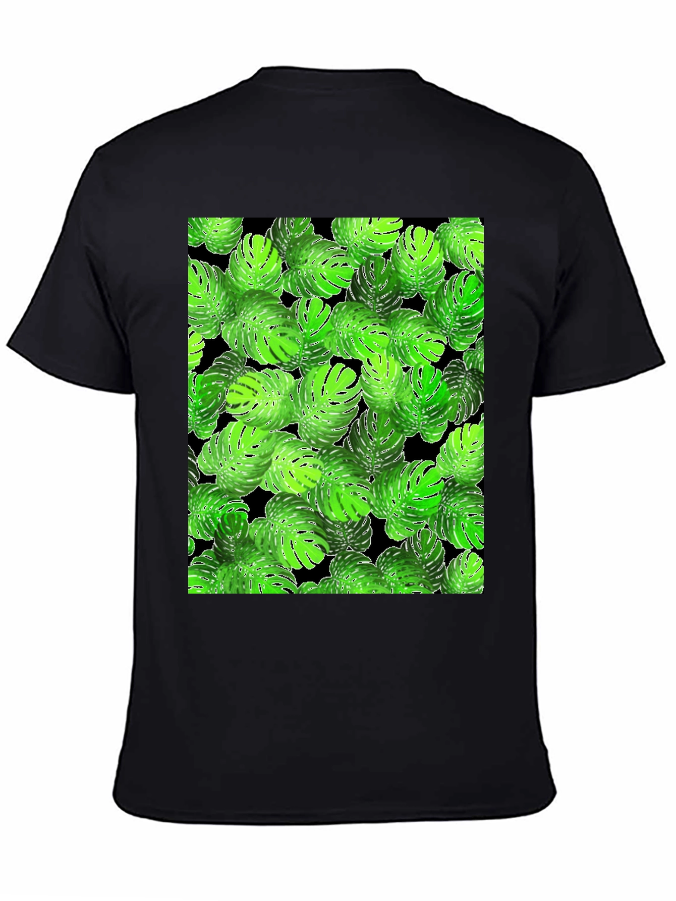 Tropical Monstera Leaf Print Black T-Shirt
