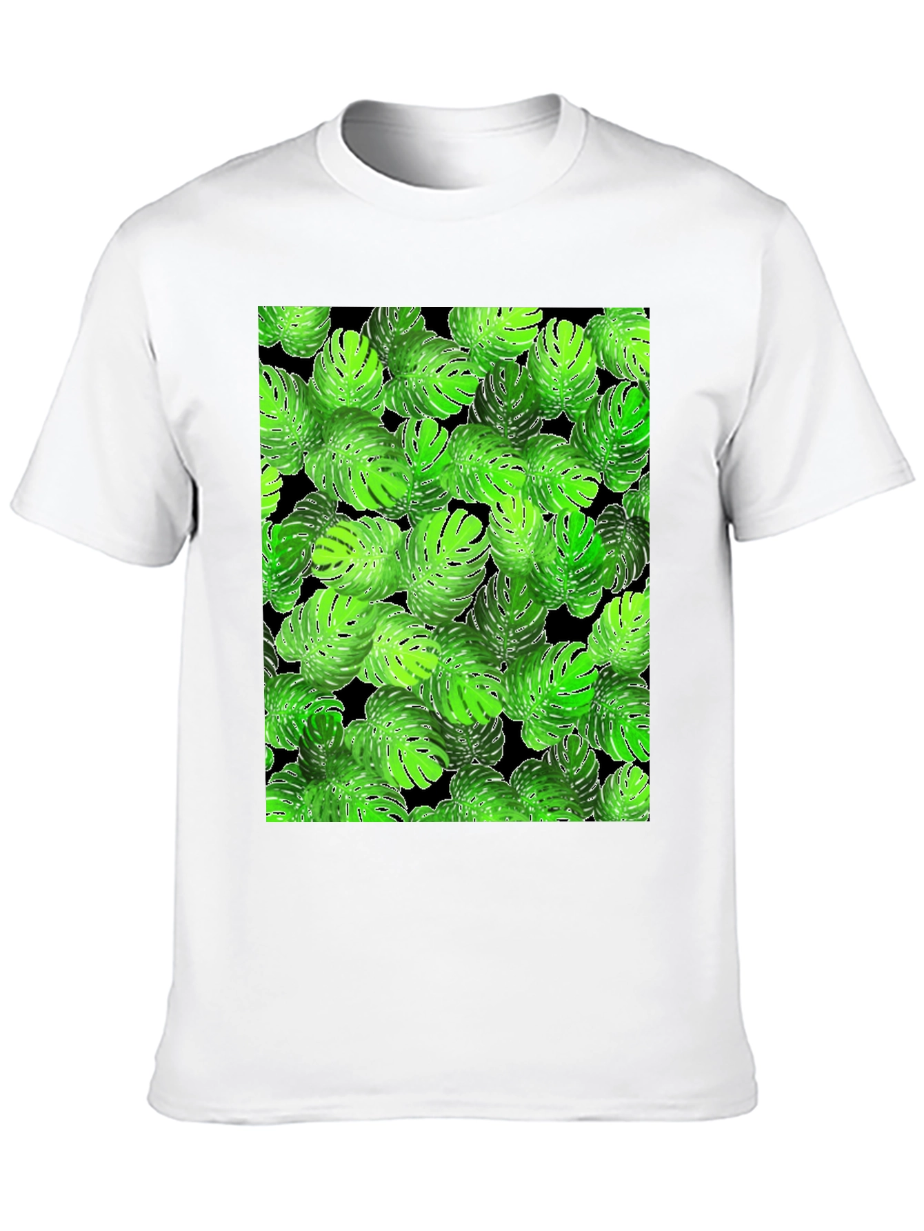 Tropical Monstera Leaf Print Black T-Shirt