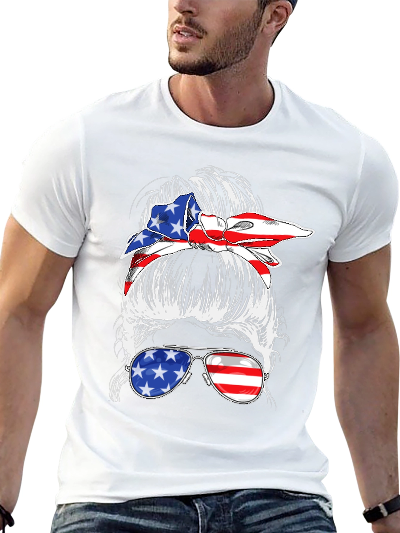 Messy Bun American Flag T-Shirt