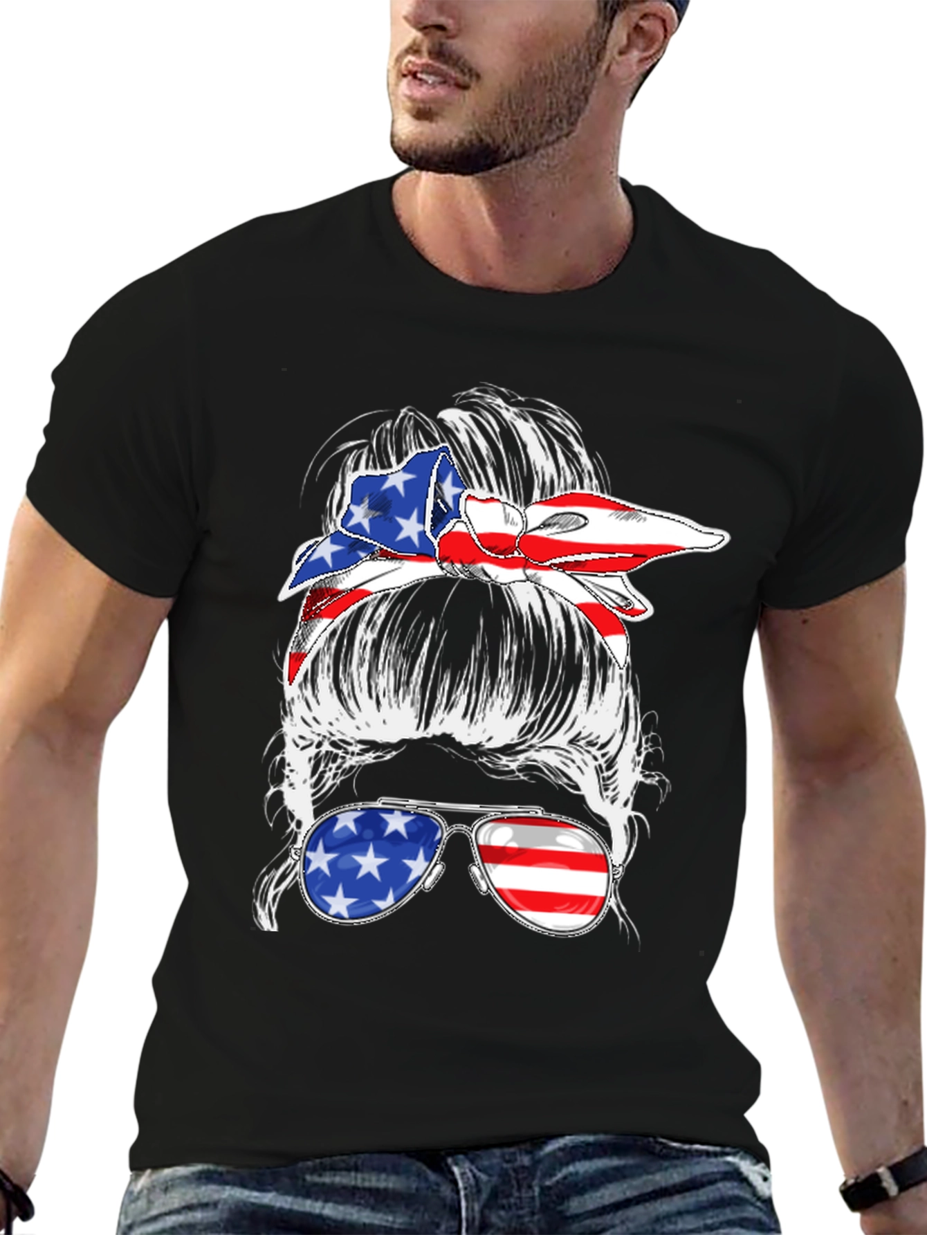 Messy Bun American Flag T-Shirt