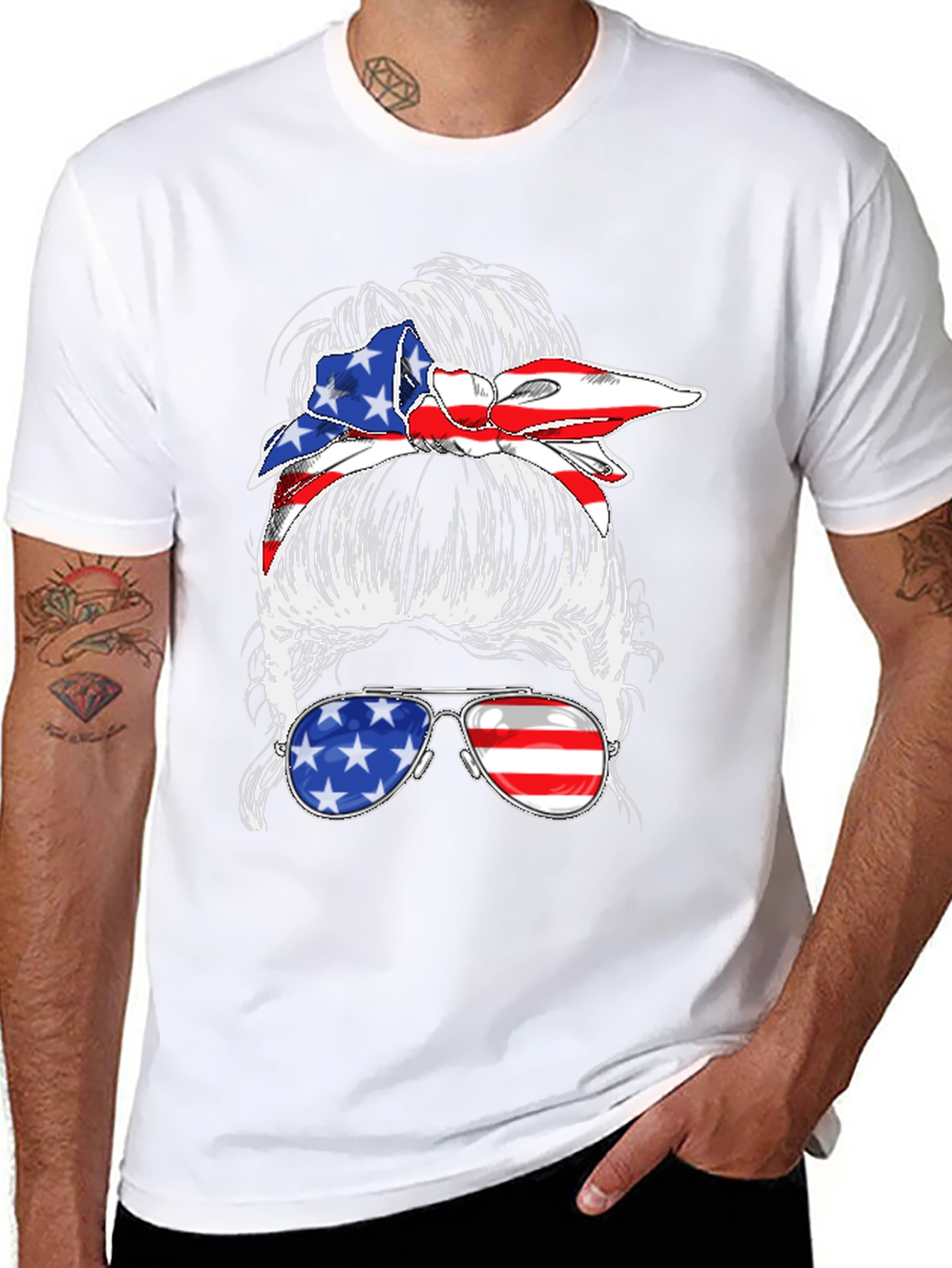 Messy Bun American Flag T-Shirt