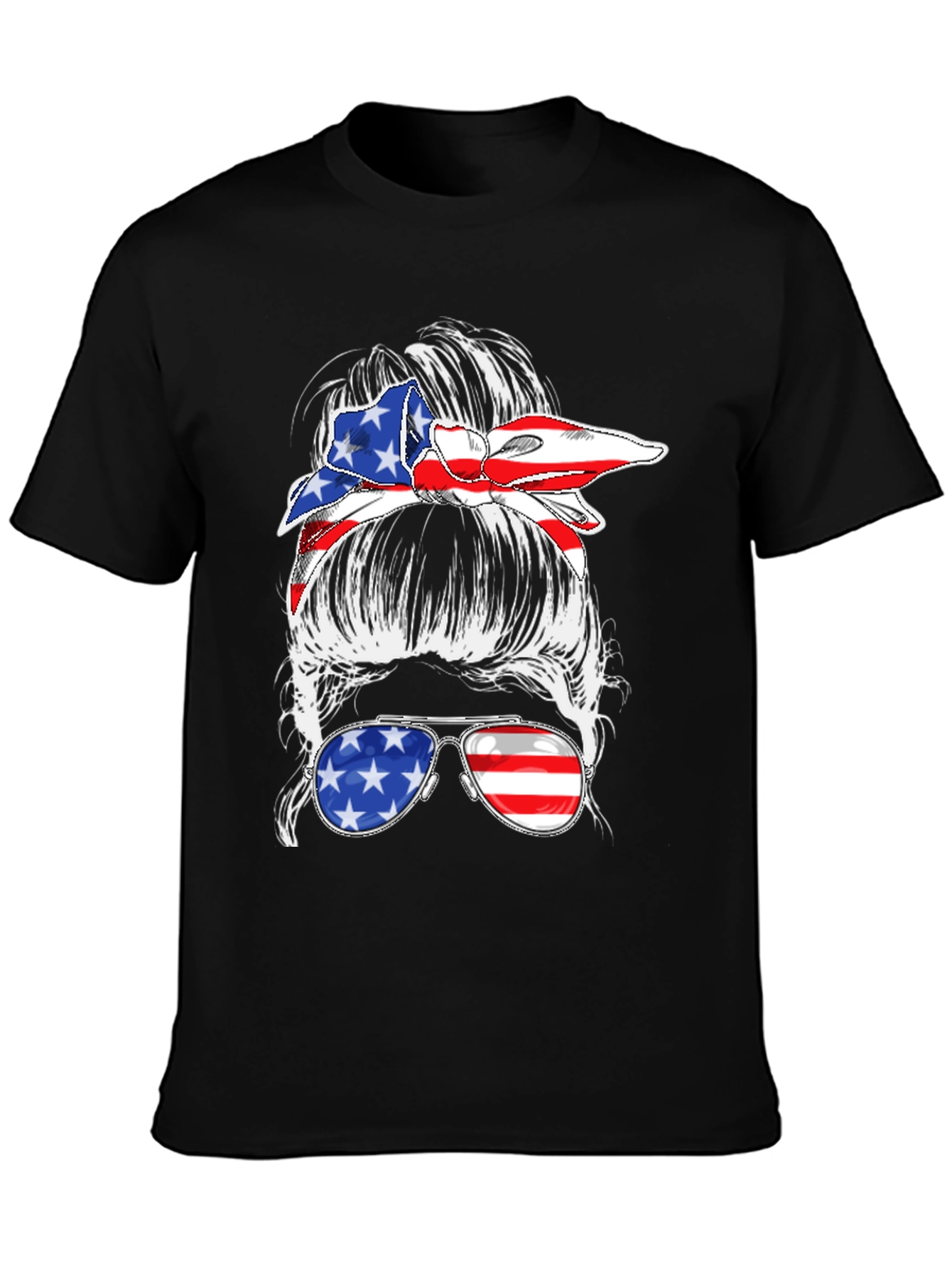 Messy Bun American Flag T-Shirt