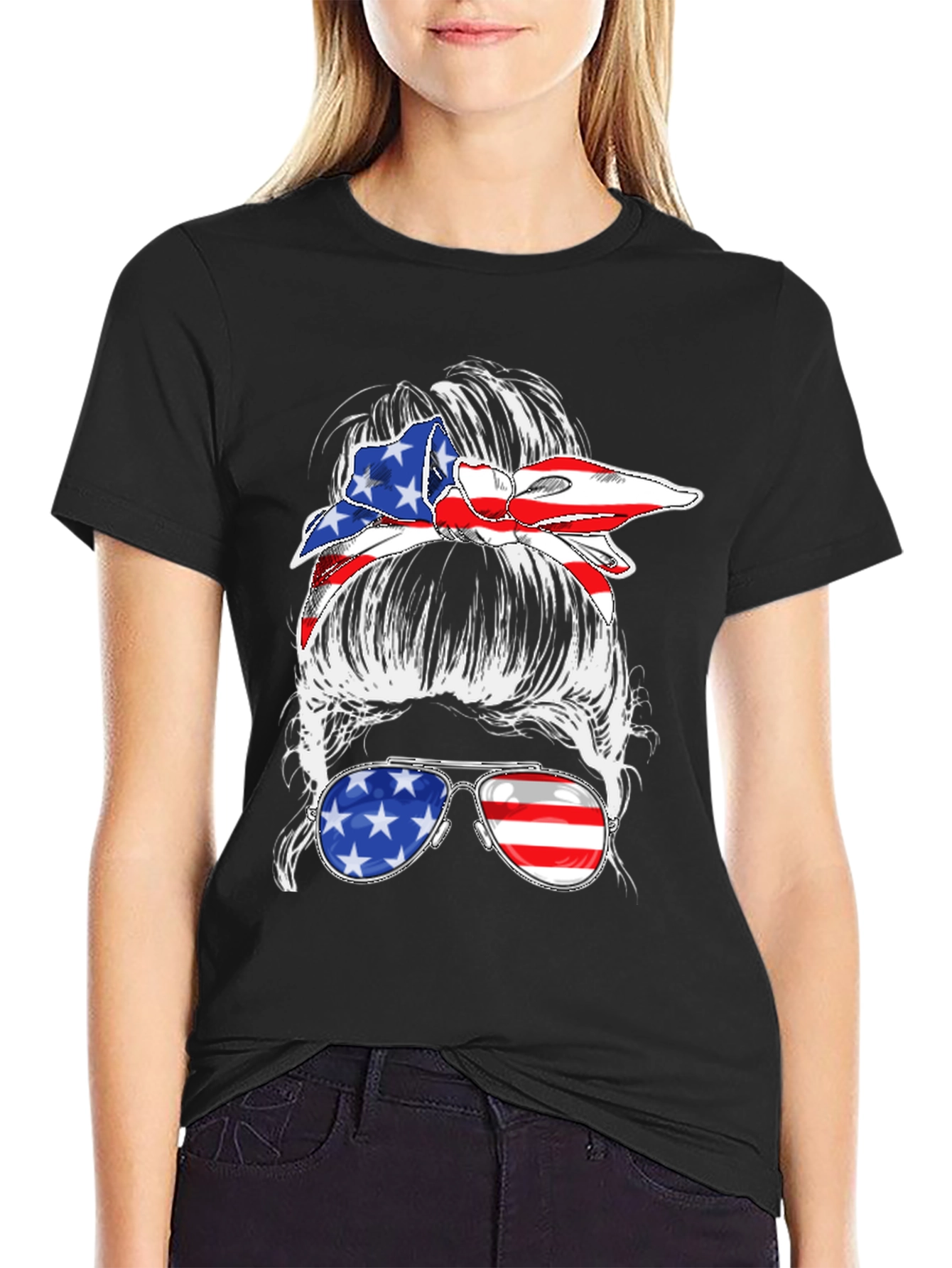 Messy Bun American Flag T-Shirt