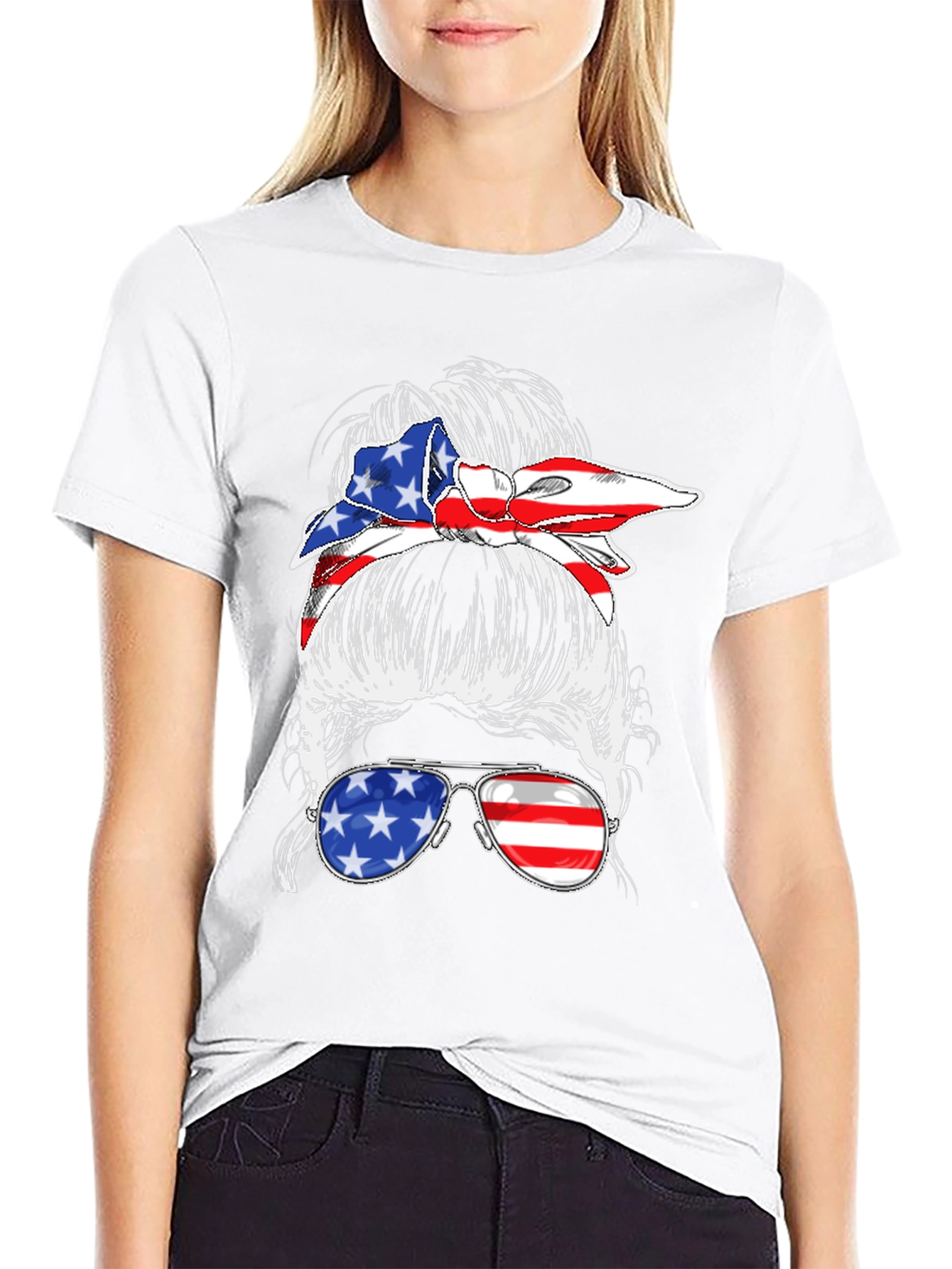 Messy Bun American Flag T-Shirt