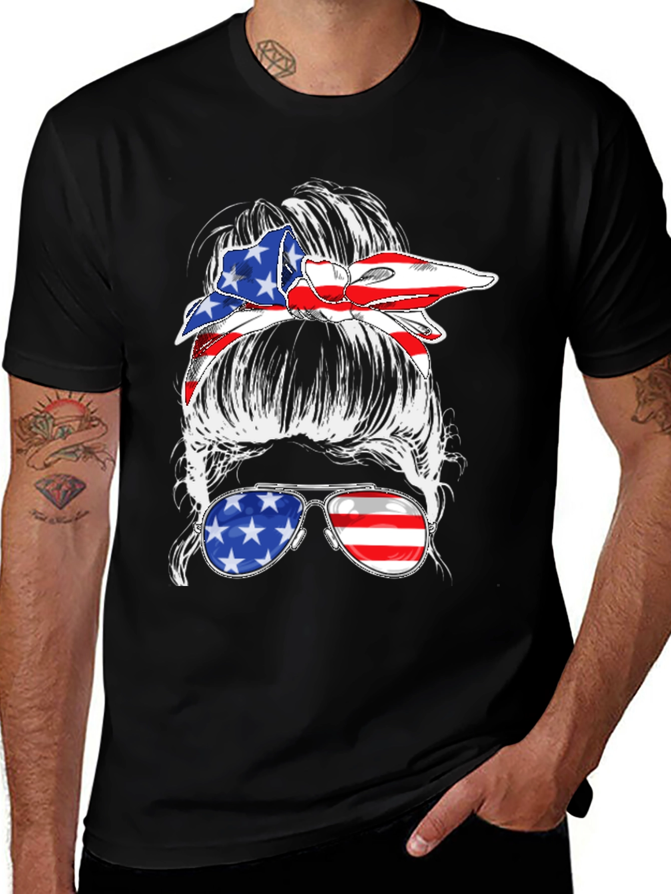 Messy Bun American Flag T-Shirt