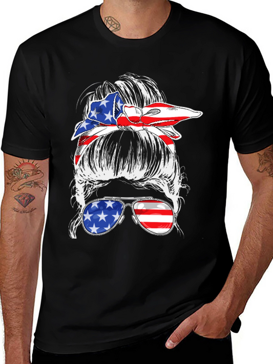Messy Bun American Flag T-Shirt