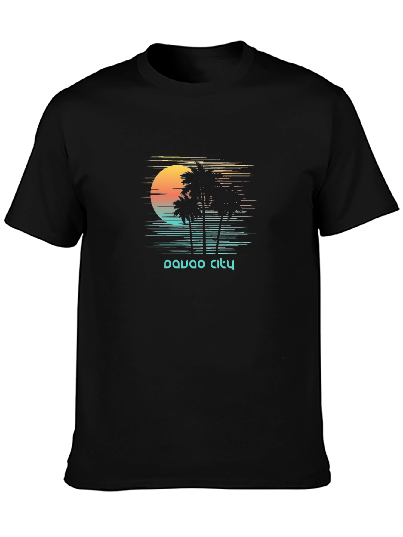 Davao City Palm Tree Sunset Graphic Tee - Black