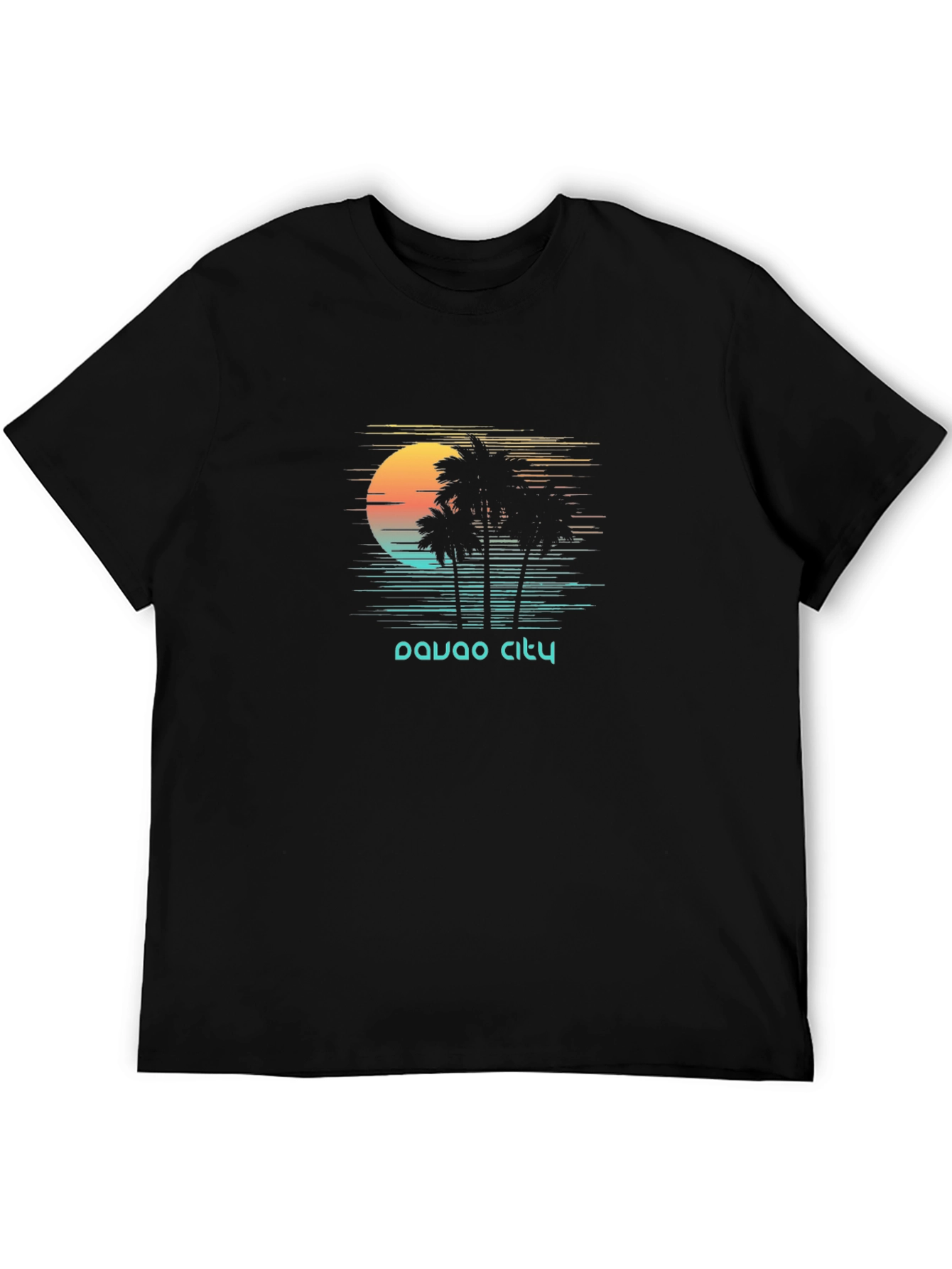 Davao City Palm Tree Sunset Graphic Tee - Black