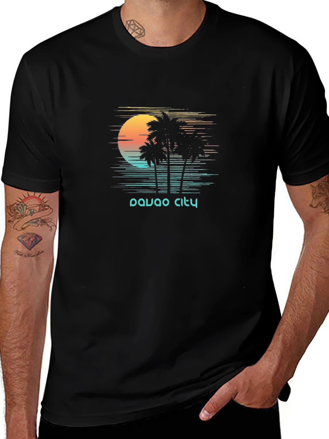 Davao City Palm Tree Sunset Graphic Tee - Black