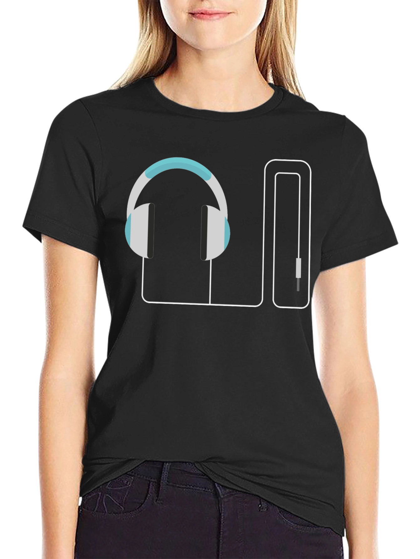 Headphones Graphic Black T-Shirt