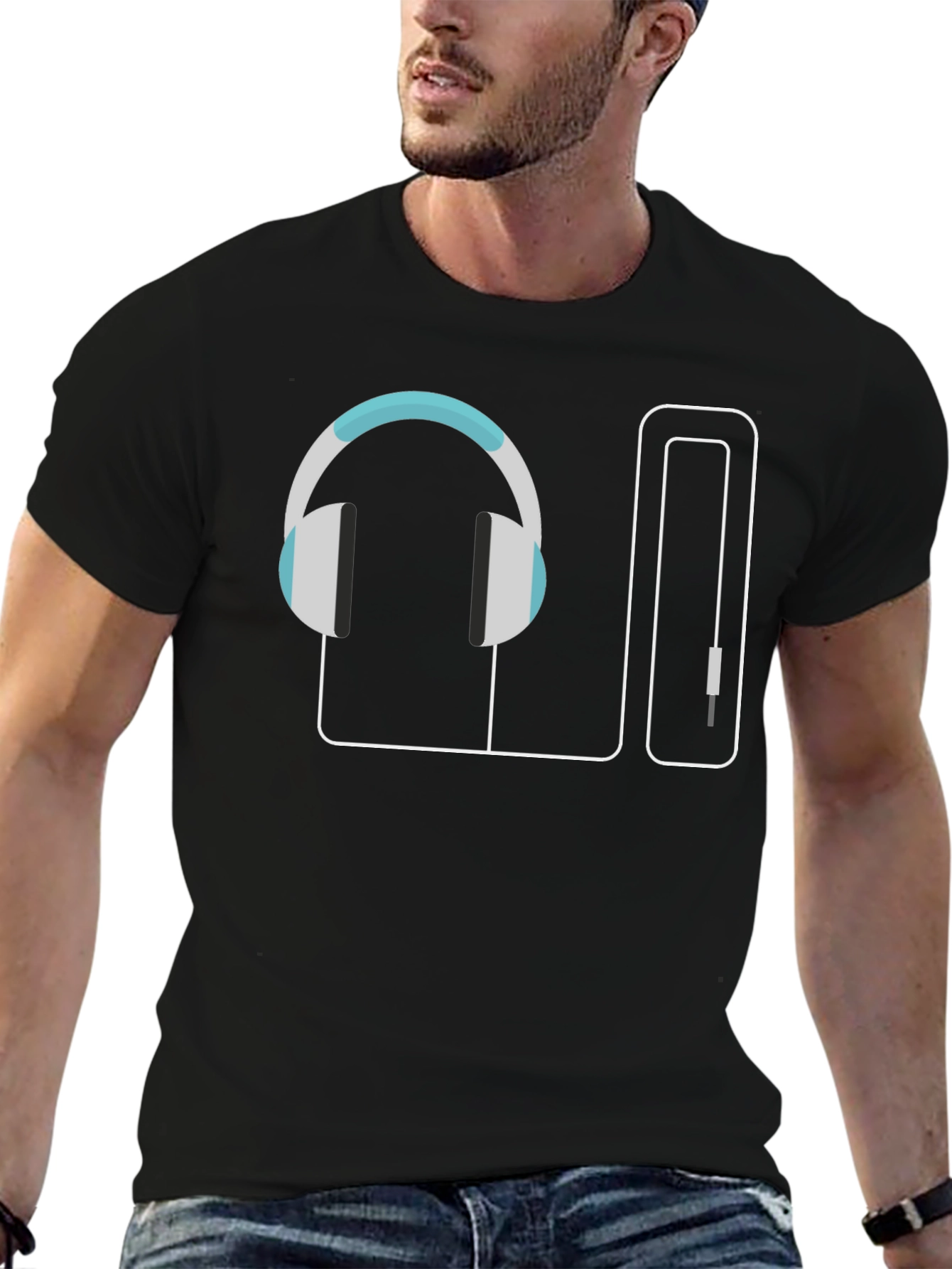 Headphones Graphic Black T-Shirt