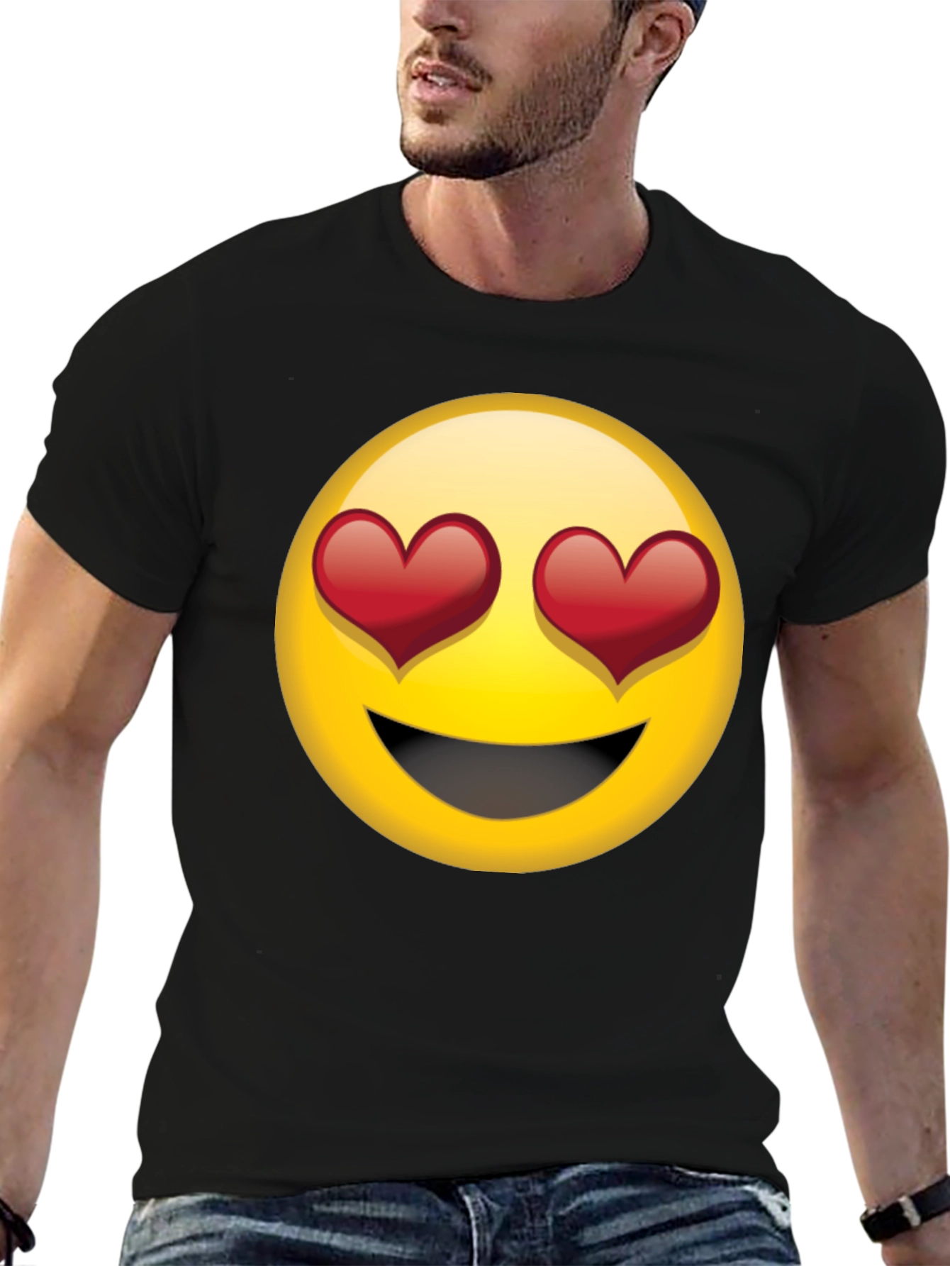 Emoji Heart Eyes Graphic Black T-Shirt